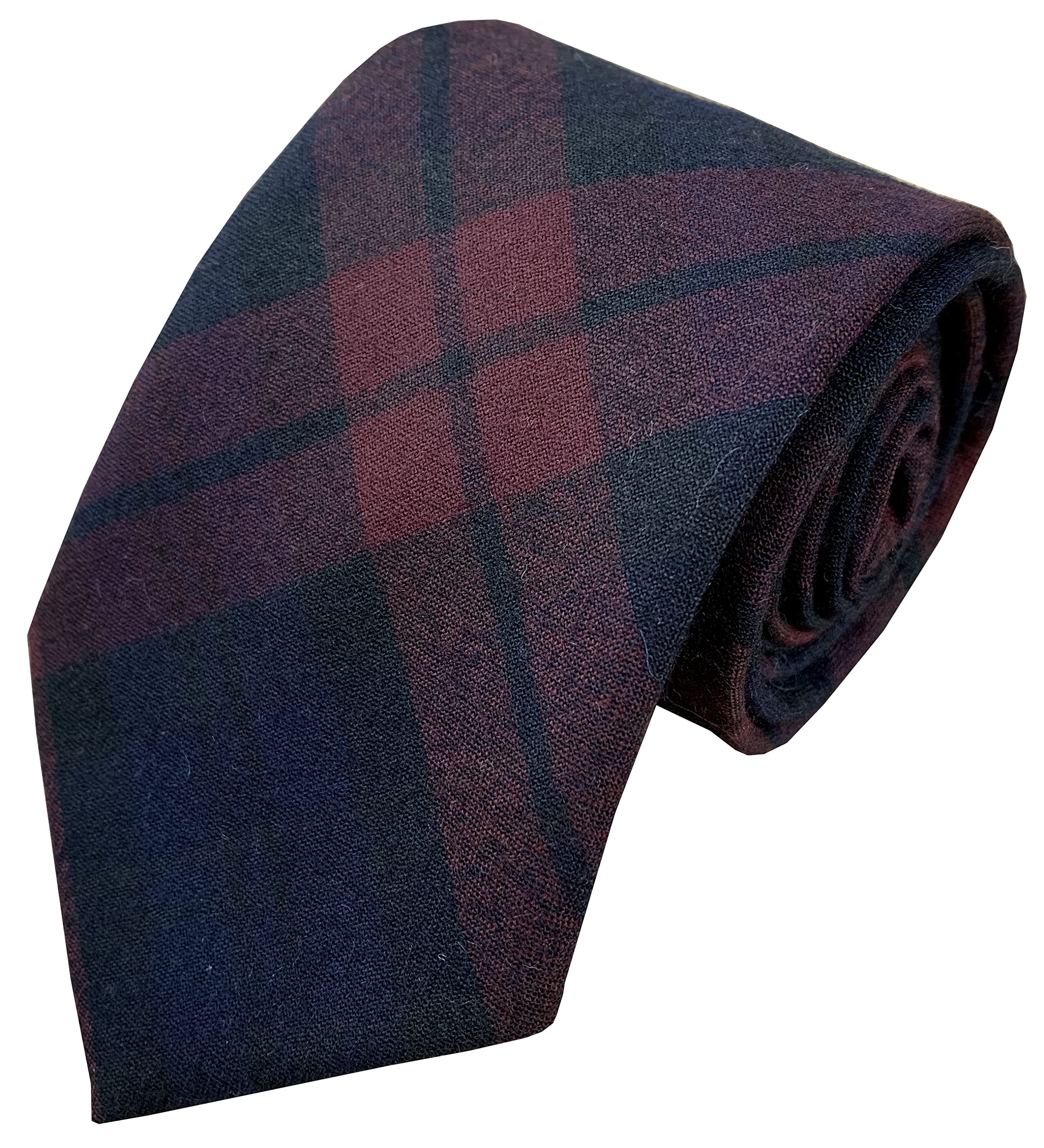 Great British Tie Club Men's Red, Black, Blue 100% Wool Red & Black Tartan Check Neck Tie