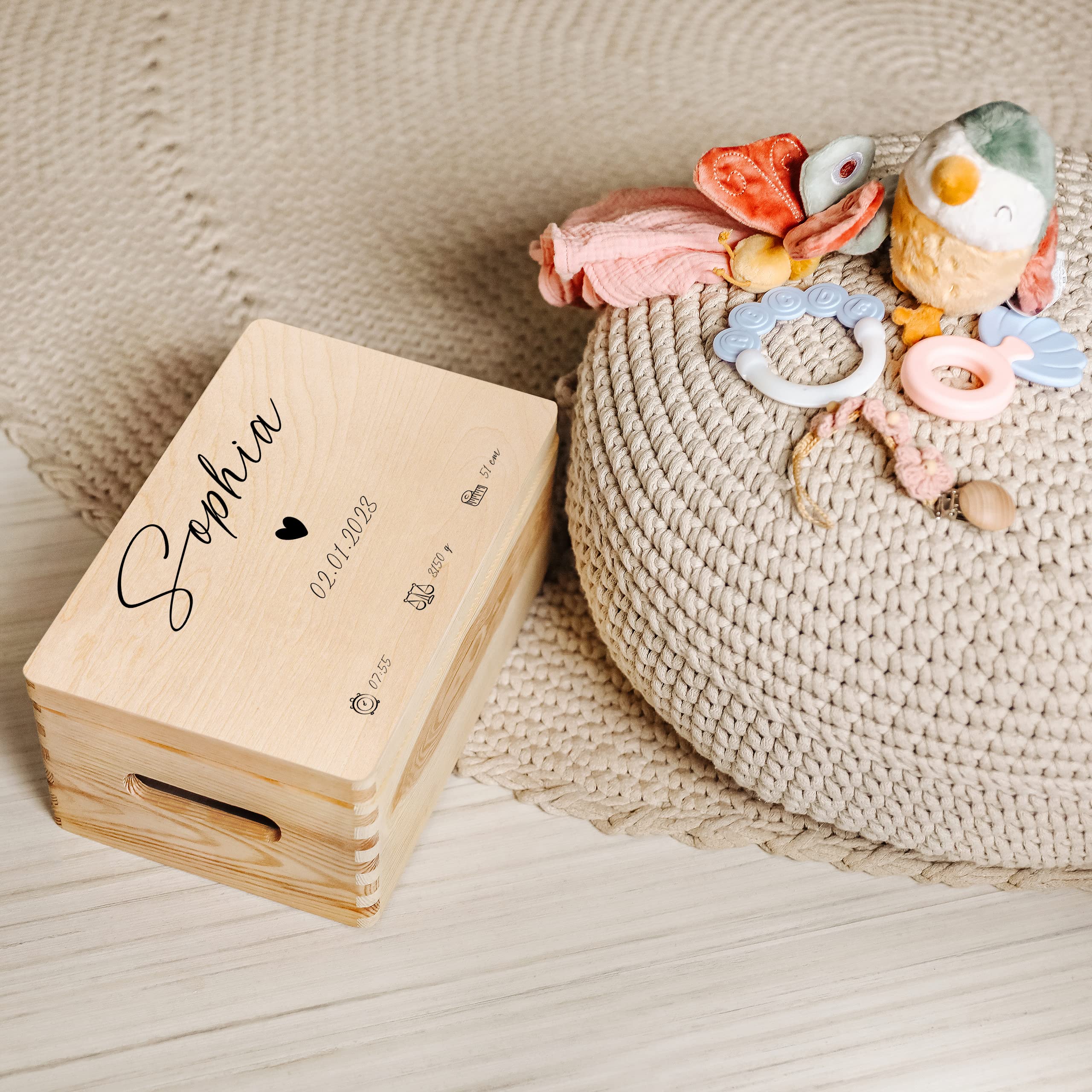 Creative Deco Boîte à Souvenirs Bébé Personnalisé - Personnalisés Couer | Personnalisable Cadeau à Souvenirs Individuelle pour Une Naissance pour Fille et garçon | Boîte en Bois
