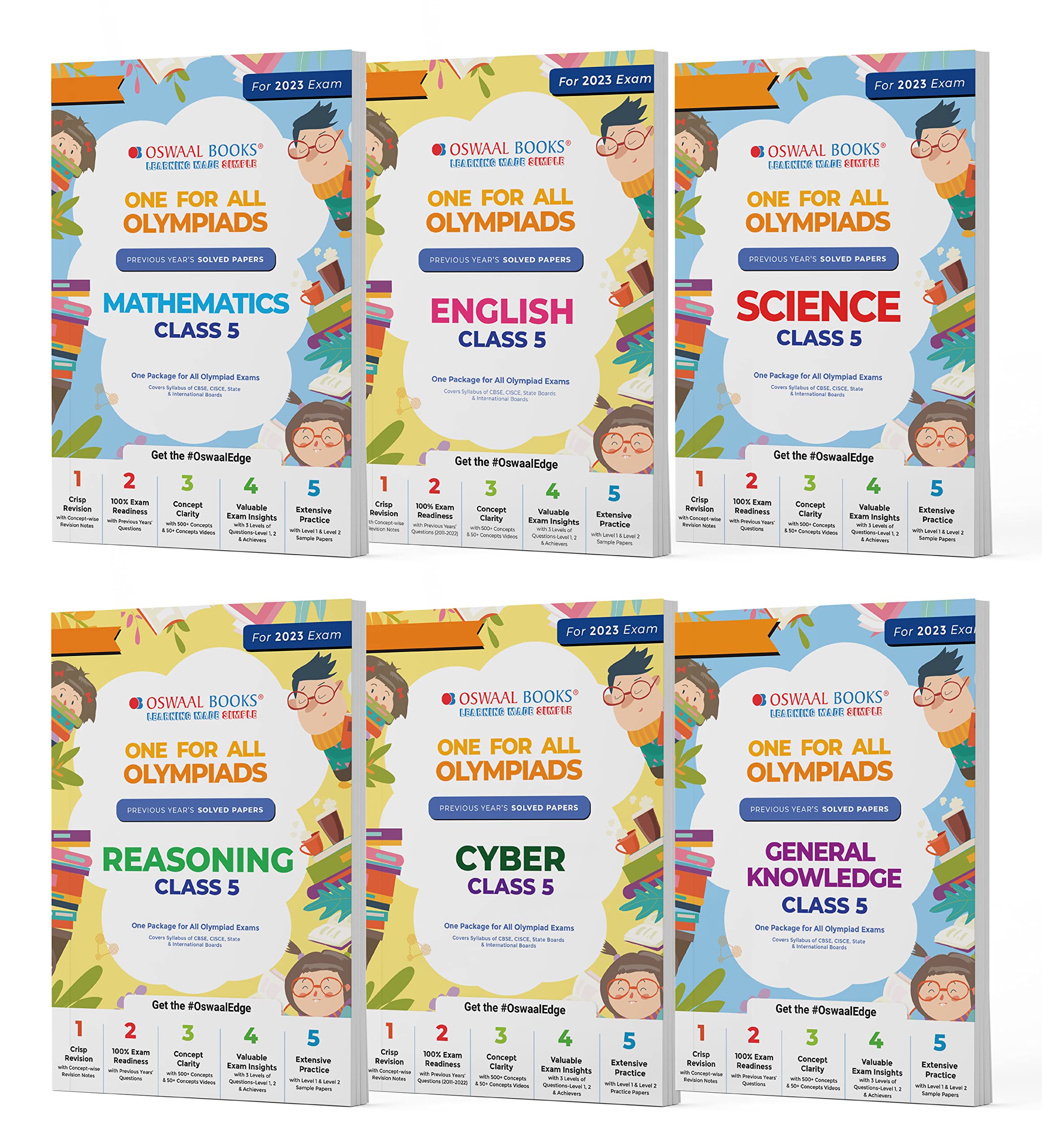 Oswaal One For All Olympiad Previous Years Solved Papers Class 5 (Set of 6 Books) Maths, English, Science, Reasoning, Cyber & General Knowledge (For 2023 Exam) Product Bundle – 1 November 2023