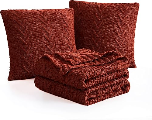 Miniatura 2 de Aormenzy Manta de punto (50 x 60 pulgadas) y 2 fundas de almohada (18 x 18 pulgadas), juego de 3 mantas decorativas para sofá, cama, sala de estar