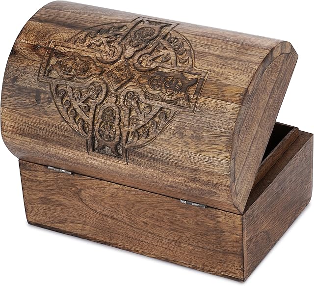 Ajuny Handcrafted Decorative Jewellery Storage Box with Cross Design Carvings Multipurpose Use as Jewellery Storage Keepsake Box Organizer Great For Gifts