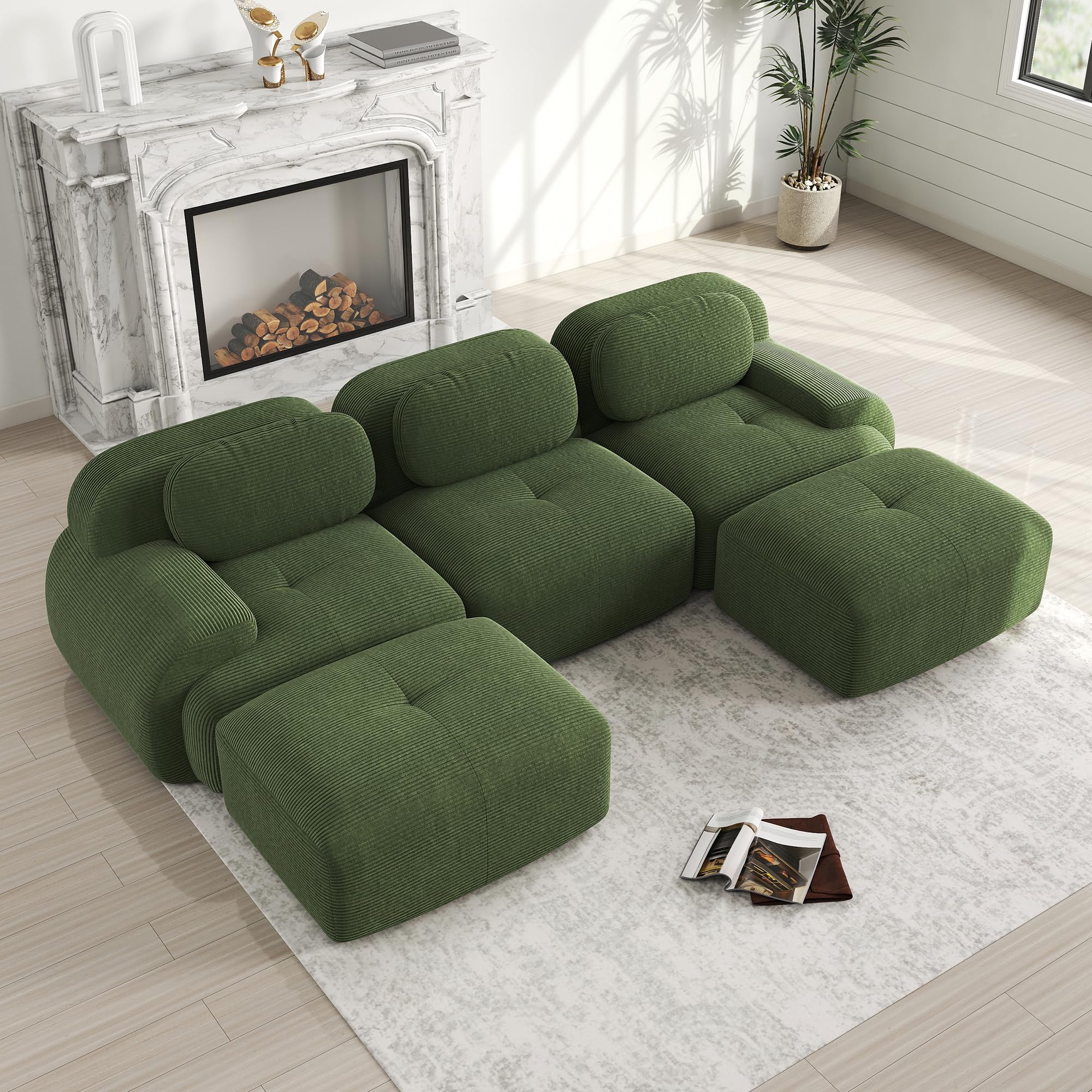 Divano a U Premium Green modulare senza montaggio, antiscivolo per animali domestici, braccioli extra larghi 32D, imbottitura altamente elastica per soggiorno, camera da letto, ufficio