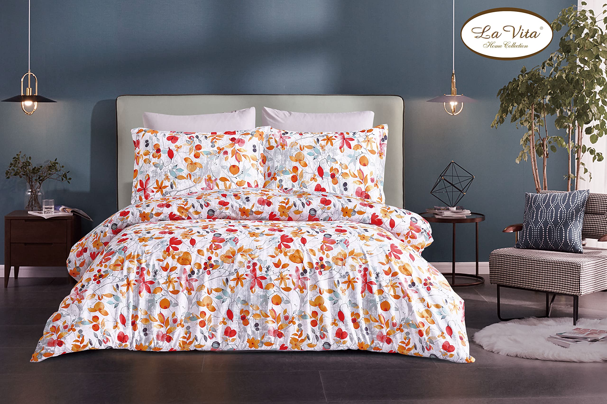 La Vita 6 Piece King Size Bedding Set, Microfiber Super Soft Cotton Blend Duvet Cover, Comes With Fitted Sheet, 2 Pillow Shams And 2 Pillow Case, King Size, White & Pink