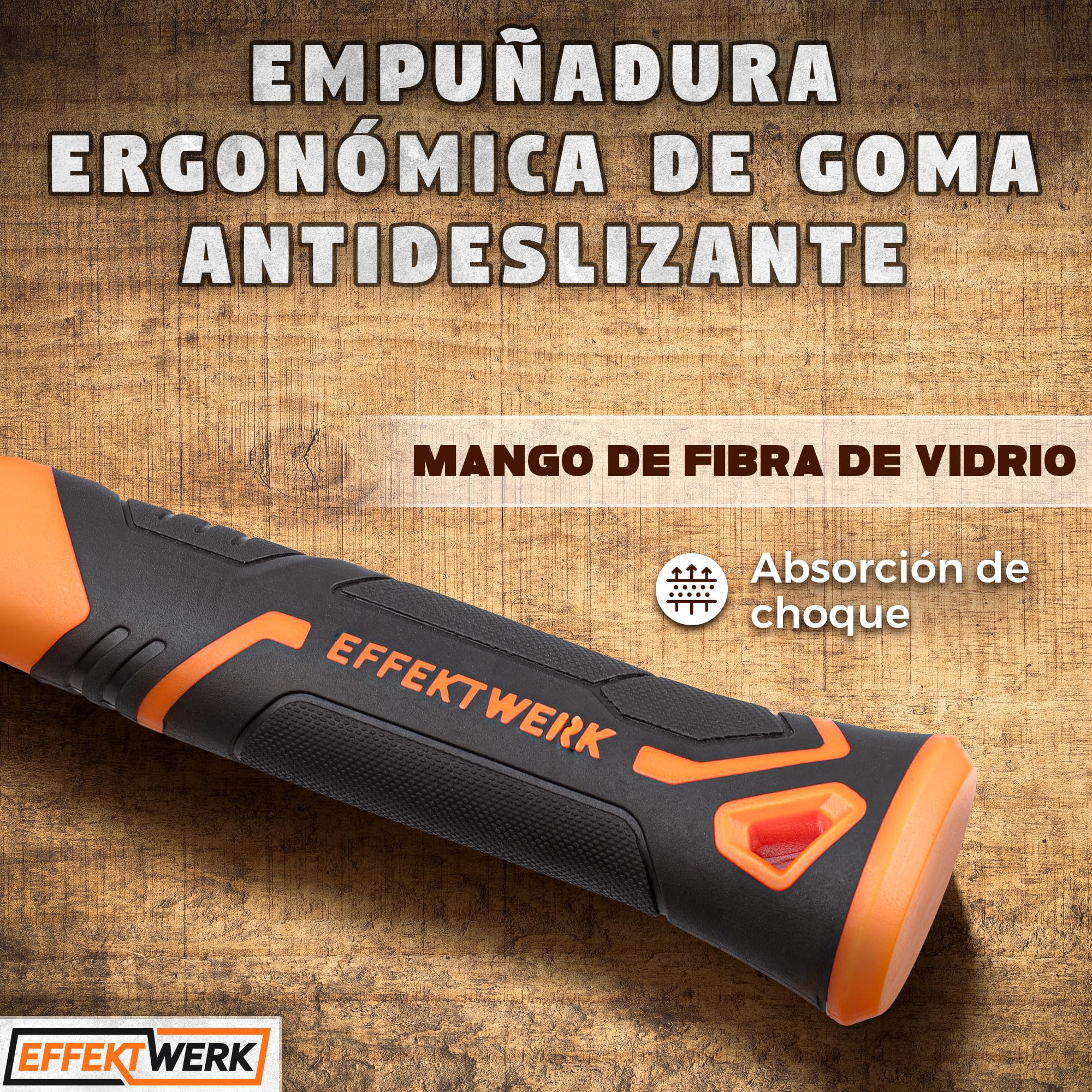 Mazo - 2 kg / 4,4 lb - Mazo pequeño con mango de fibra de vidrio de 24 cm y cabeza de acero forjado para trabajos de demolición
