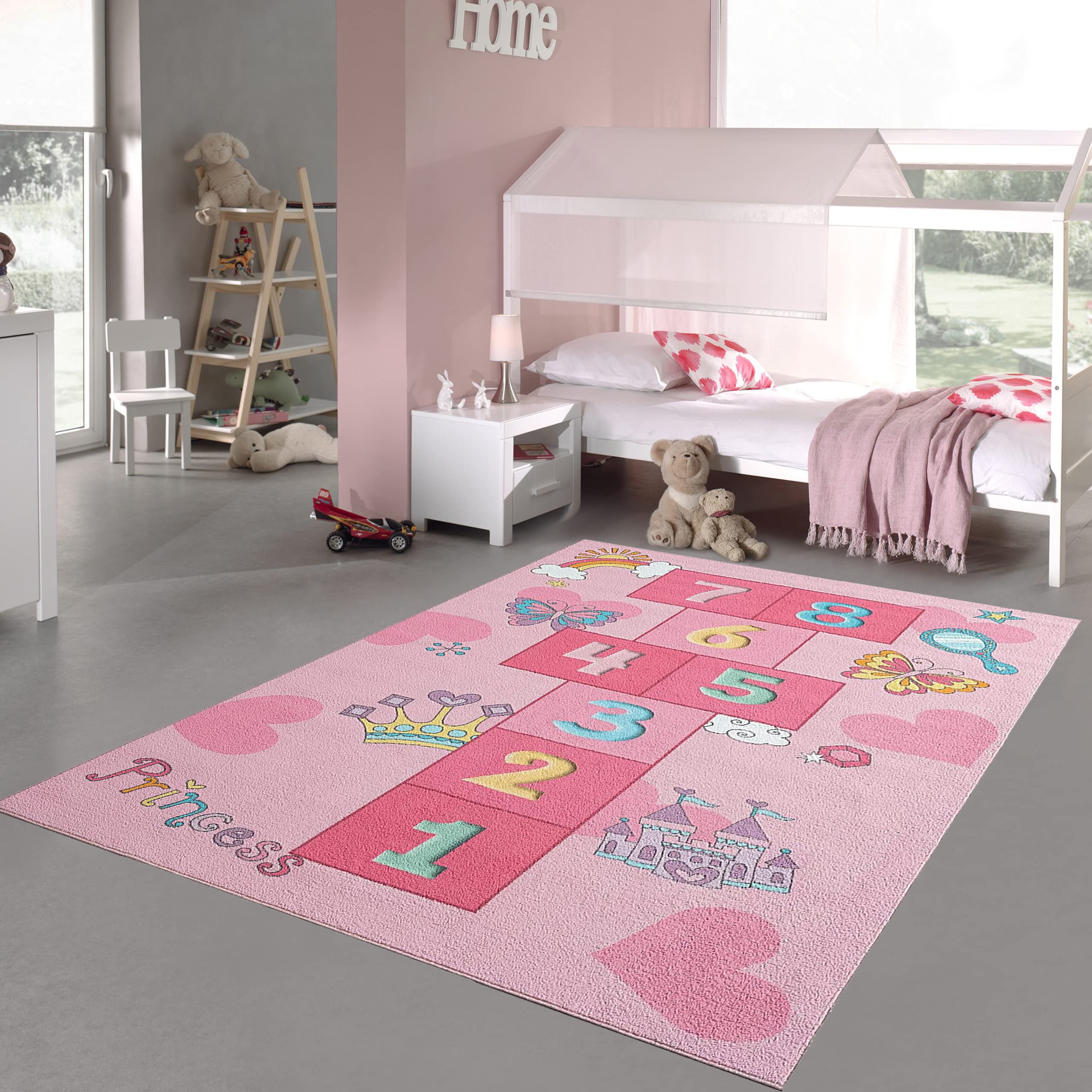 Tappeto Gioco Hopscotch Per Bambini 100x200 Cm - Lavabile, Antiscivolo, Grigio - Per Cameretta E Sala Giochi