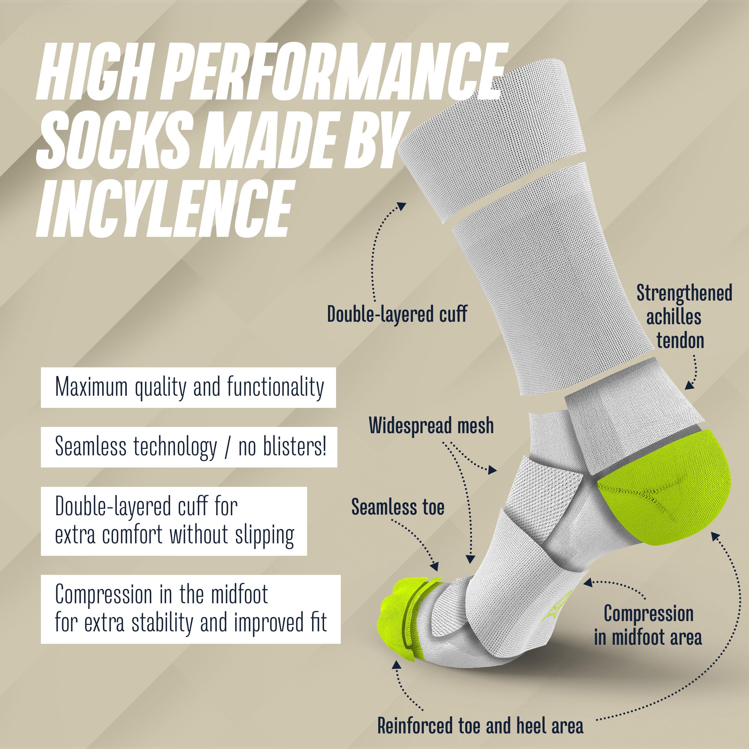 INCYLENCE Chaussettes de vélo de course pour femme ultra fines avec compression légère respirantes