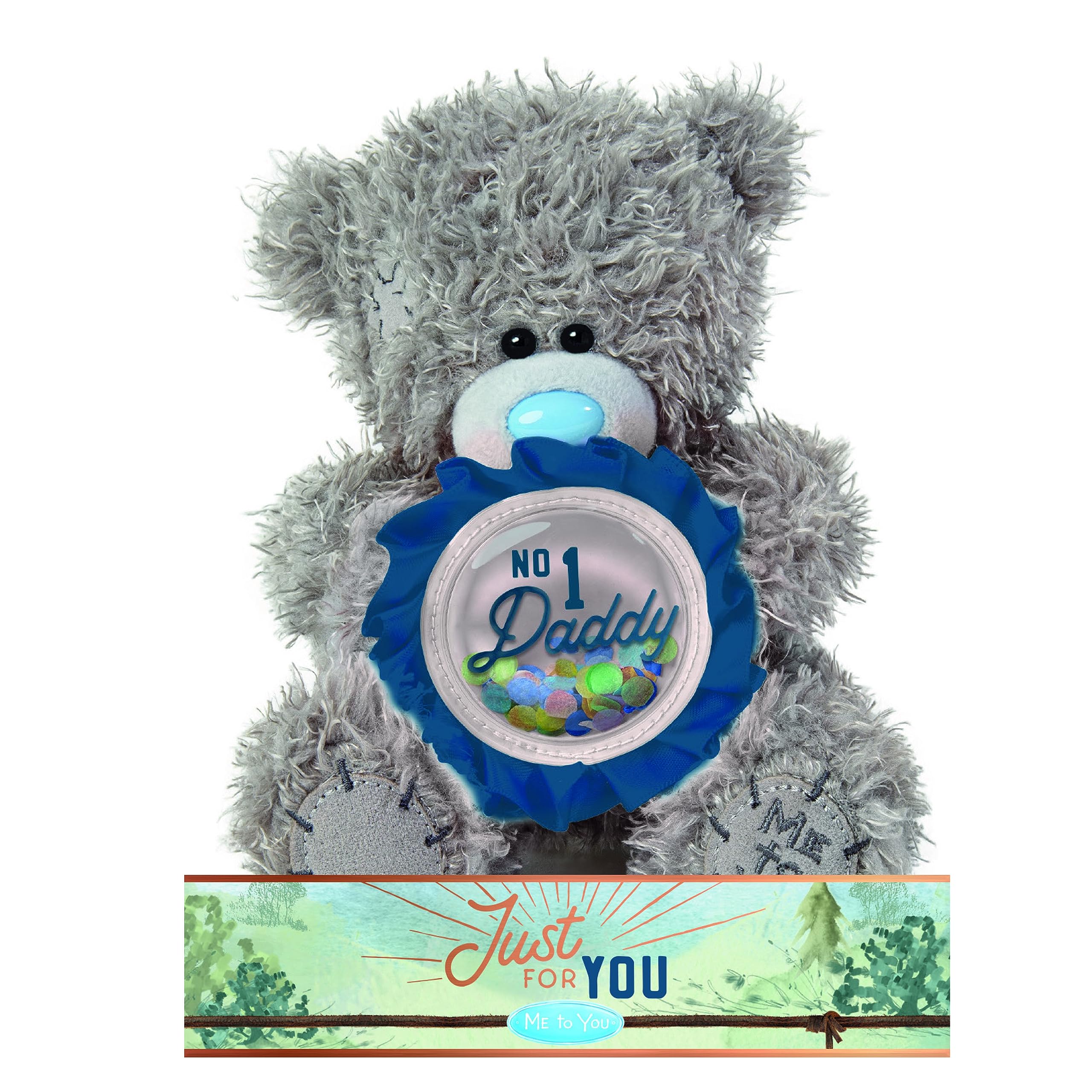 ME TO YOU Tatty Teddy Father's Day Bear Holding 'No.1 Daddy' Rosette - Official Collection FP701019, Grey, Blue, Navy Blue