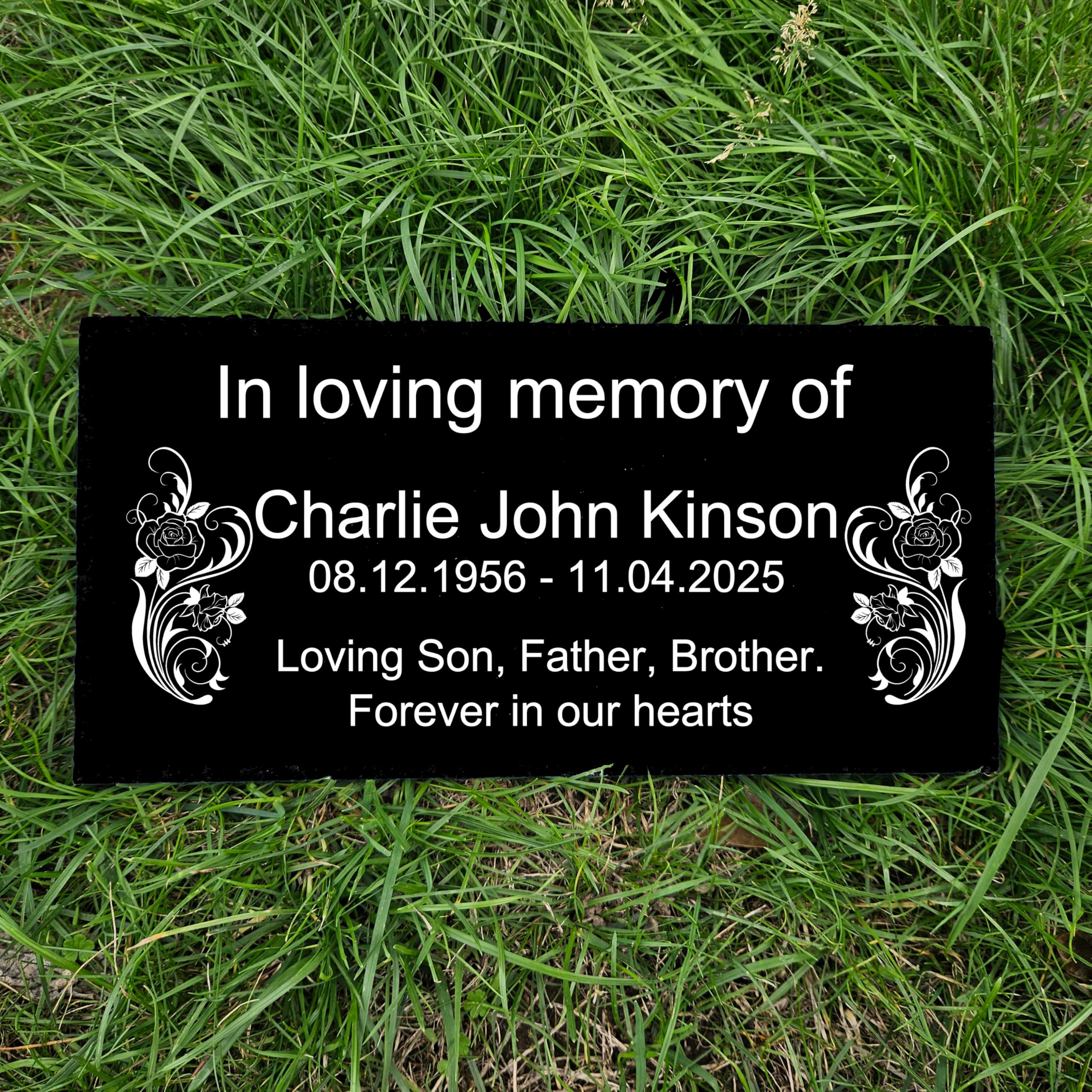 Uktmall Black Personalised Natural Granite Memorial Plaque, 7 Rose,Multiple Size Colour, Multiple Size Colour, Granite Headstone, Engraved, Crematorium, Grave, Memorial Stone, Memorial (Black)