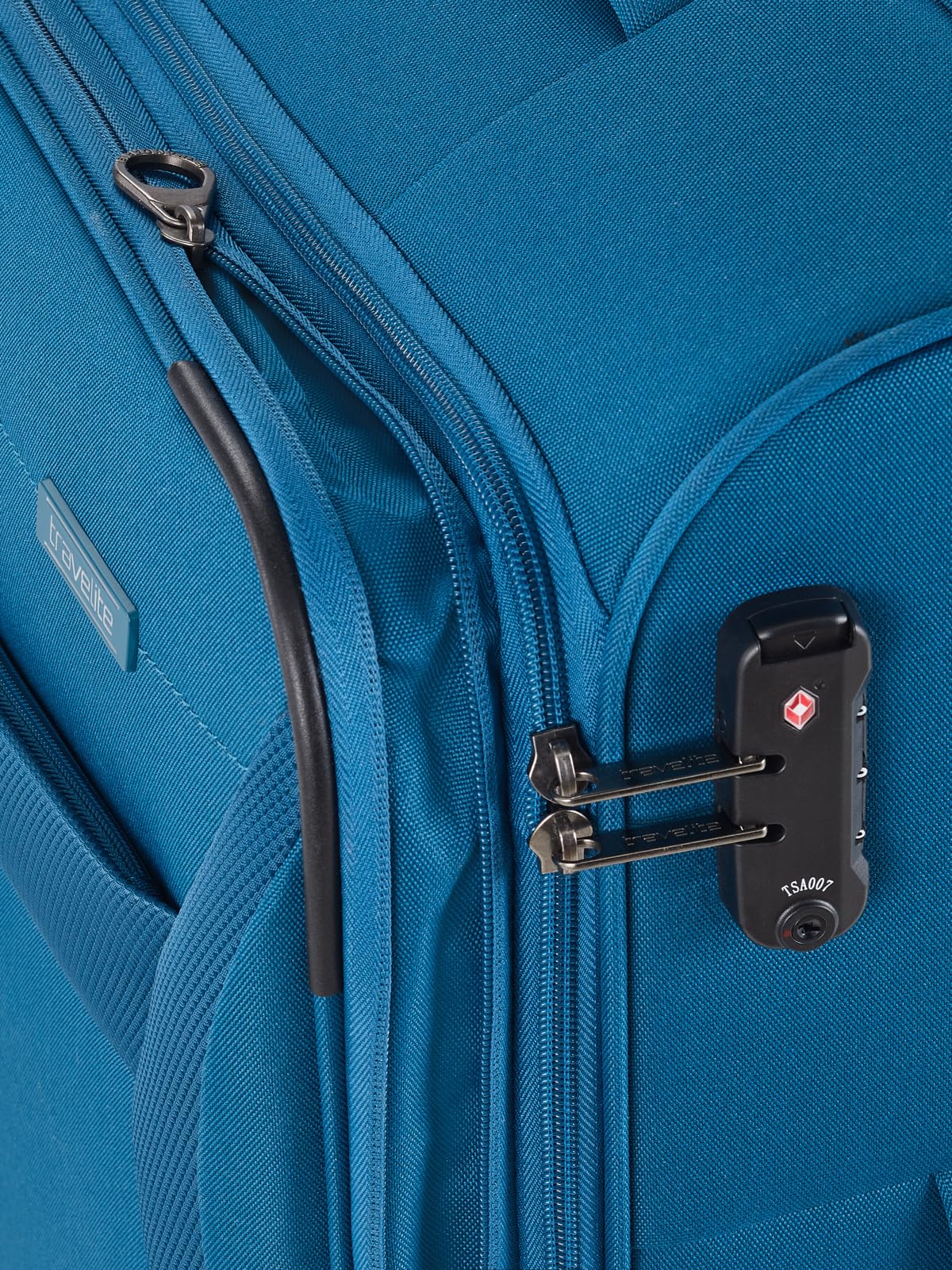 Travelite Walizka na kółkach + walizka Chios 4 w Trolley M, Petrol, Einheitsgröße, Miękki wózek na kółkach z 4 kółkami