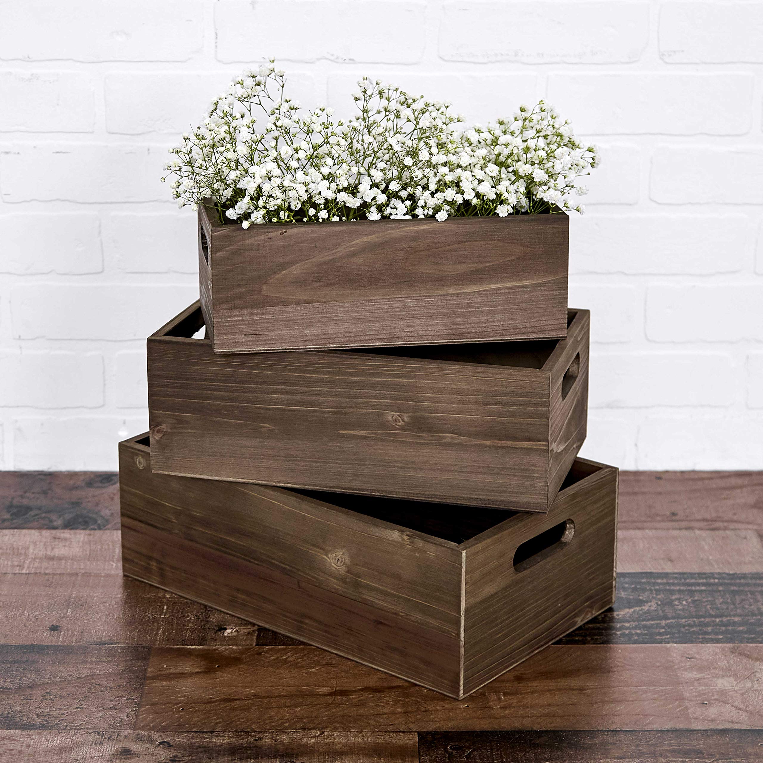 Nesting Wood Storage Crates Set of 3 Decorative Craft Crates Real