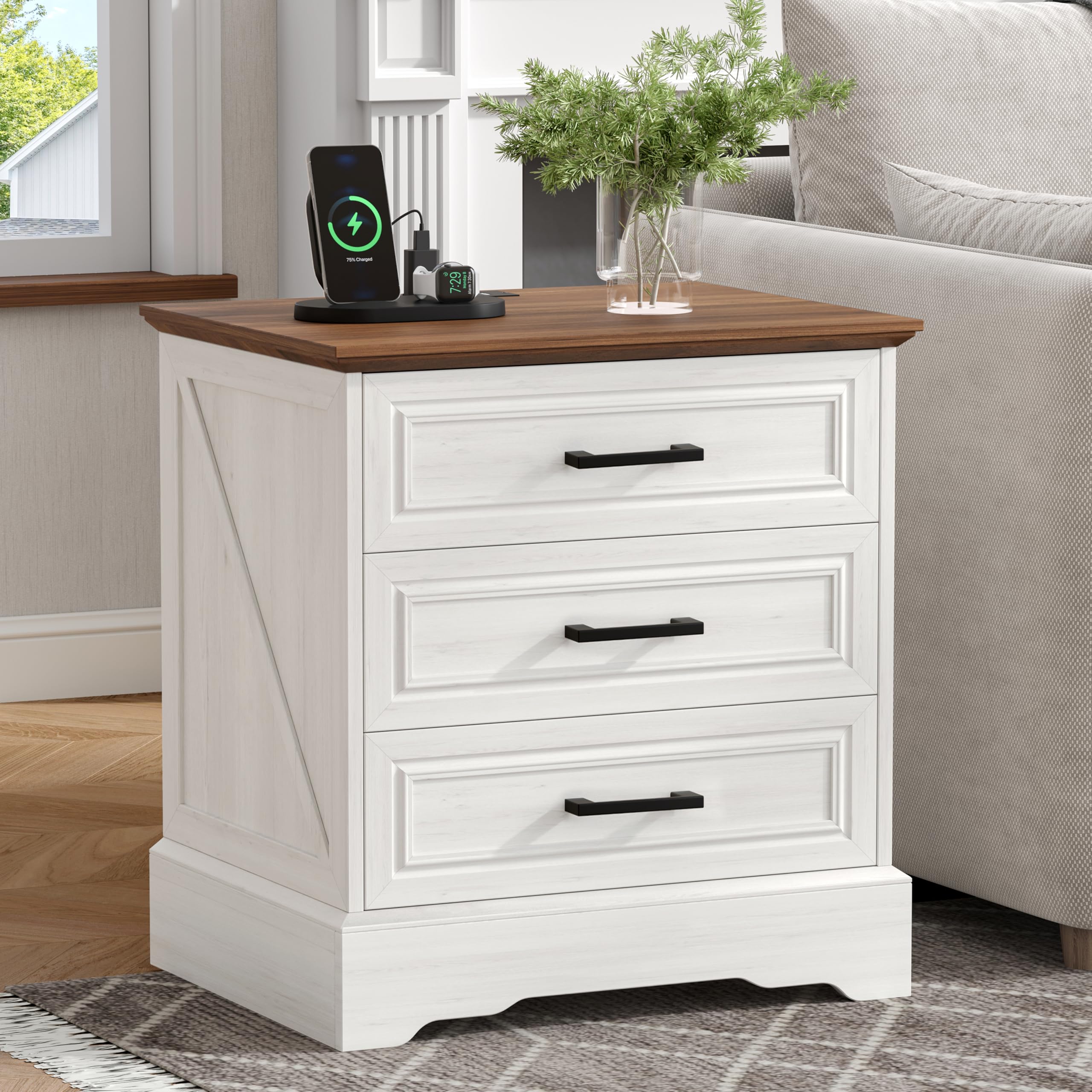 Amazon.com: Akxomel Farmhouse Nightstand with Charging Station, 22