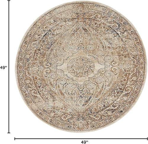 Miniatura 3 de Unique Loom Chateau Collection - Alfombra de área Wilson (4 pies 1 pulgada, redonda, beigeazul)