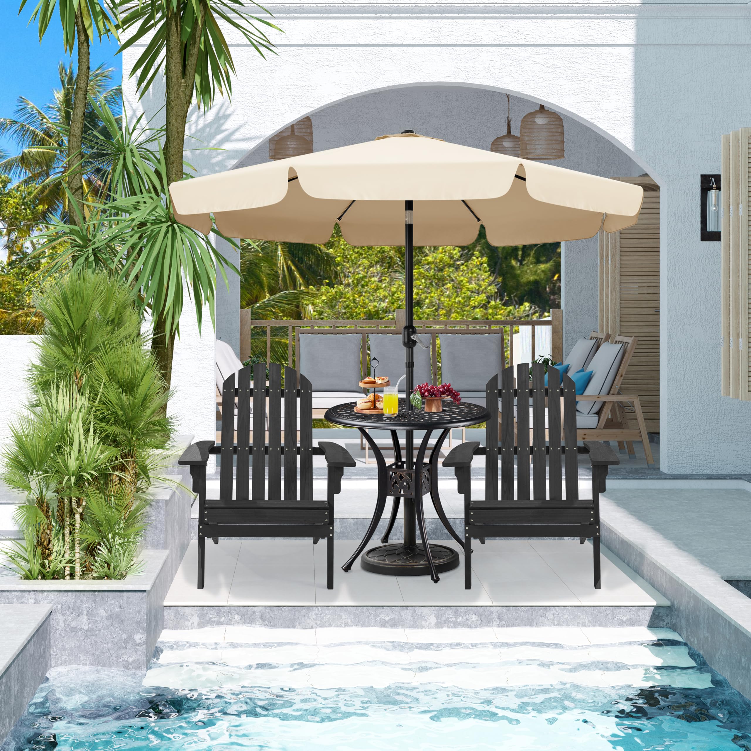 Ombrellone da Giardino Esterno 267,5 cm con Bordatura 8 Stecche Manovella Parasole Protezione UV per Spiaggia Balcone Terrazzo Mercato Reclinabile