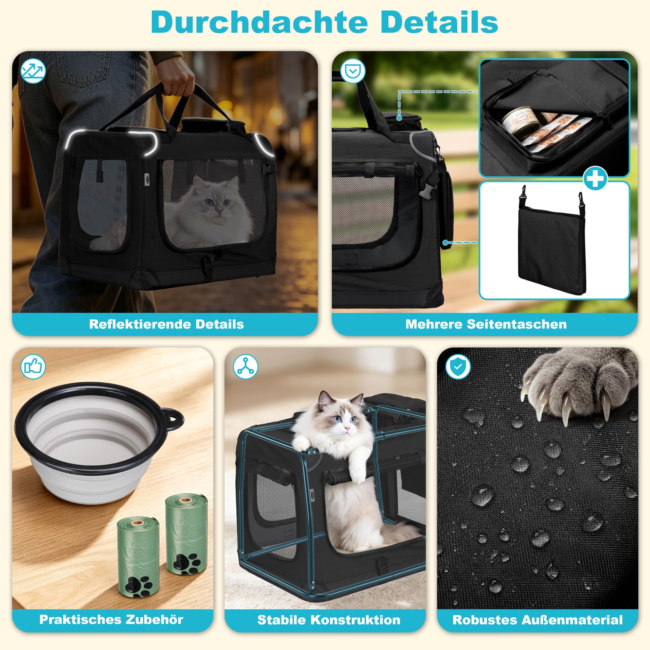 Zedelmaier Katzentransportbox extra groß, faltbar, bis 15kg, Schwarz