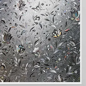 Kromapolis Window Film, Window Privacy Film Frosted, Vinyl Glass Covering, Stained Glass Decorative Film, Static Window Clings, Non-Adhesive (Grayish Black, 11.8 x 78.7 inch)