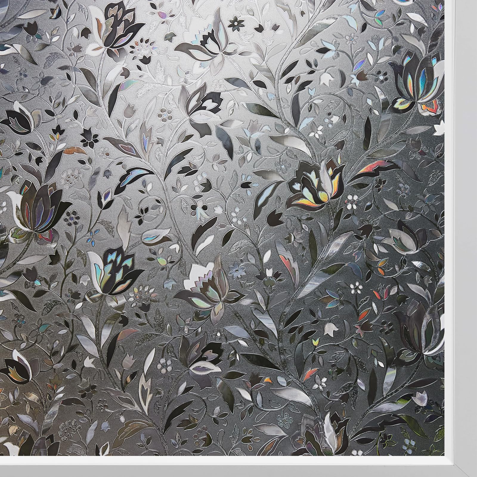 Kromapolis Window Film, Window Privacy Film Frosted, Vinyl Glass Covering, Stained Glass Decorative Film, Static Window Clings, Non-Adhesive (Grayish