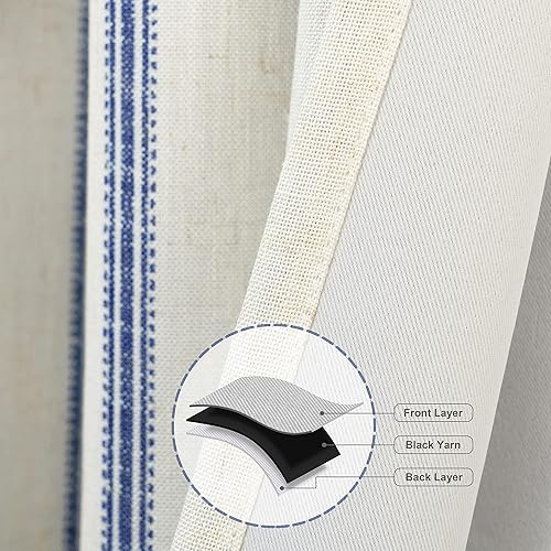 Miniatura 8 de DriftAway Cortinas opacas de mezcla de lino de 84 pulgadas de largo para dormitorio, cortinas de lino con estampado de rayas verticales, con