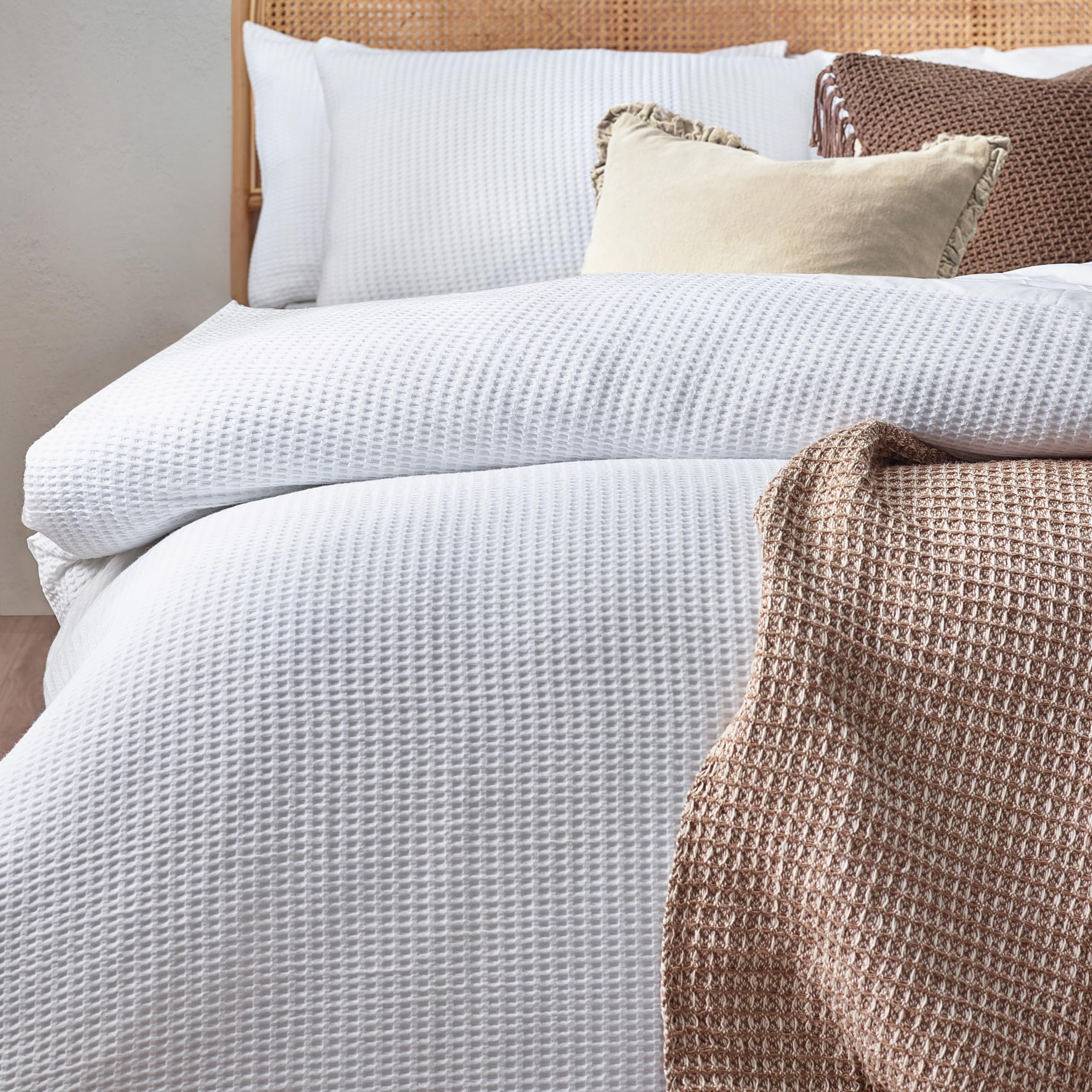 Furn. Yard Chunky Waffle Cotton Duvet Cover Set - Textured Waffle Weave OEKO-TEX Certified (White - Double) - Image 2