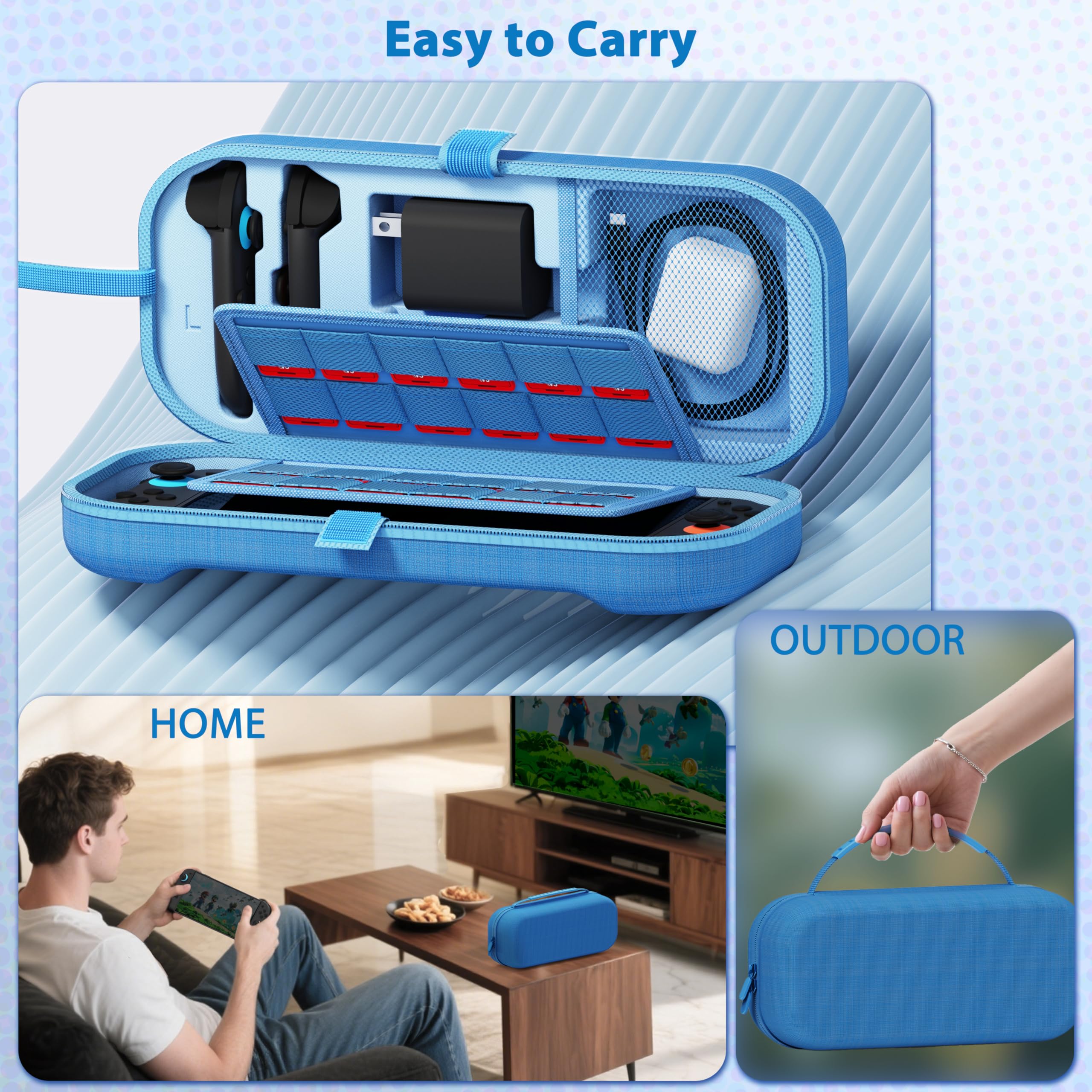 TIKOdirect Étui de transport pour Nintendo Switch 2 (2025) et Switch OLED 2021 et Switch 2017, sac de voyage rigide portable pour Joycon et adaptateur, étui de protection avec 24 emplacements pour
