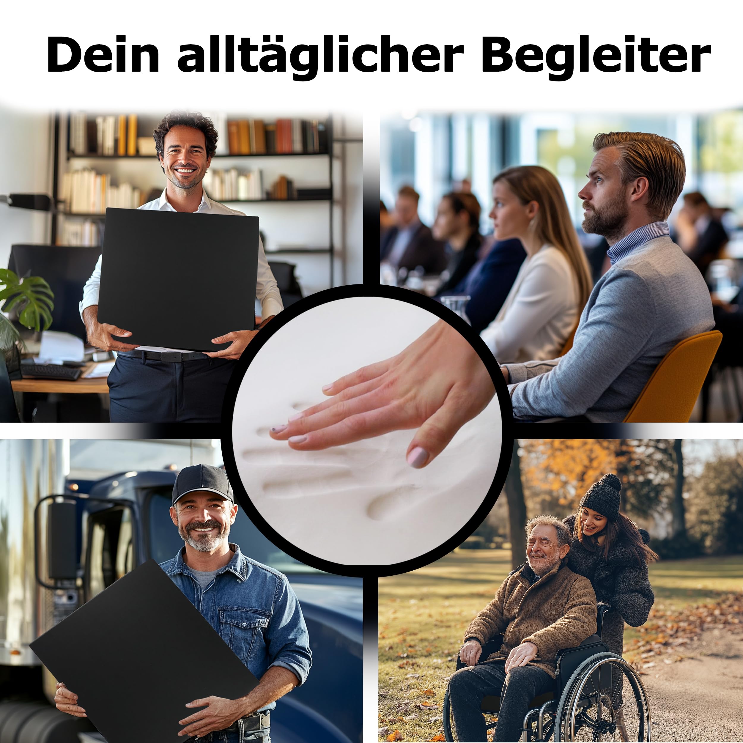 Orthopädisches Anti Dekubitus Viscoschaum Sitzkissen 52x45x10 cm – Made in Germany | Sitzpolster Ergonomisch & druckentlastend (RG 85 (mittel) Polyesterbezug schwarz)