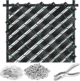 302 Pcs 262. 45 ft Chain Link Fence Slats Button Puncher Fence Privacy Tape Fasteners Covering Privacy for Home Warehouse School Businesses Stadiums(Black)