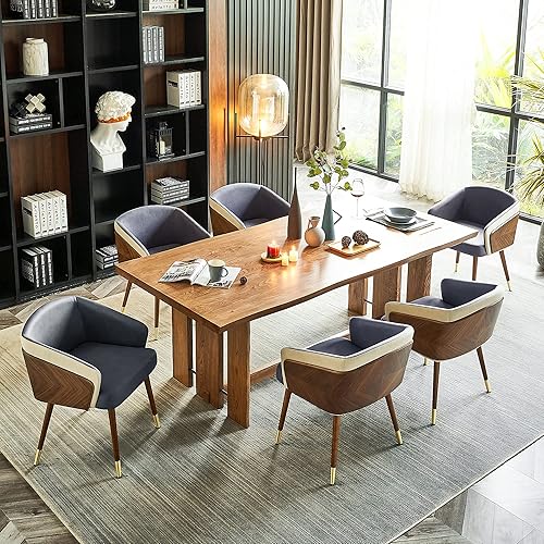 Miniatura 20 de ARTPLAN Uphoolsted - Silla de comedor moderna de mediados de siglo, piel sintética con nogal, silla con brazo acentuado, silla de estar con pies de