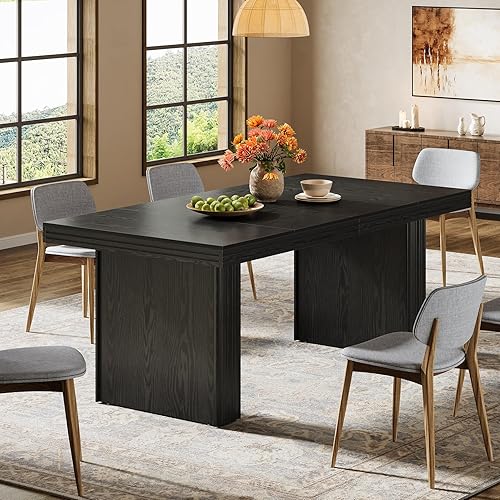 Miniatura 10 de Tribesigns Mesa de comedor de granja de 63 pulgadas para 6, mesa de cocina moderna con línea acanalada para comedor, sala de estar, natural