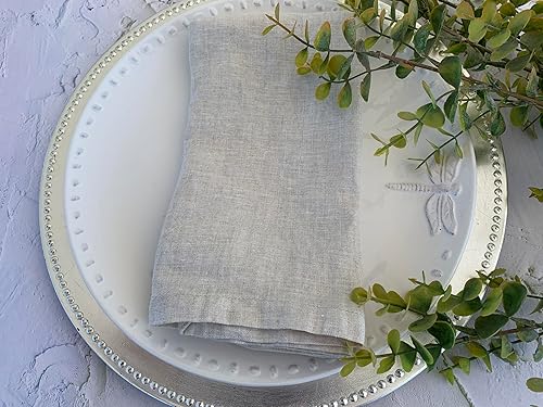 Miniatura 6 de Servilletas de lino 100% lino francés, servilletas de tela de lino puro lavado a la piedra, tamaño 18 x 18 pulgadas, juego de 4 unidades (avena