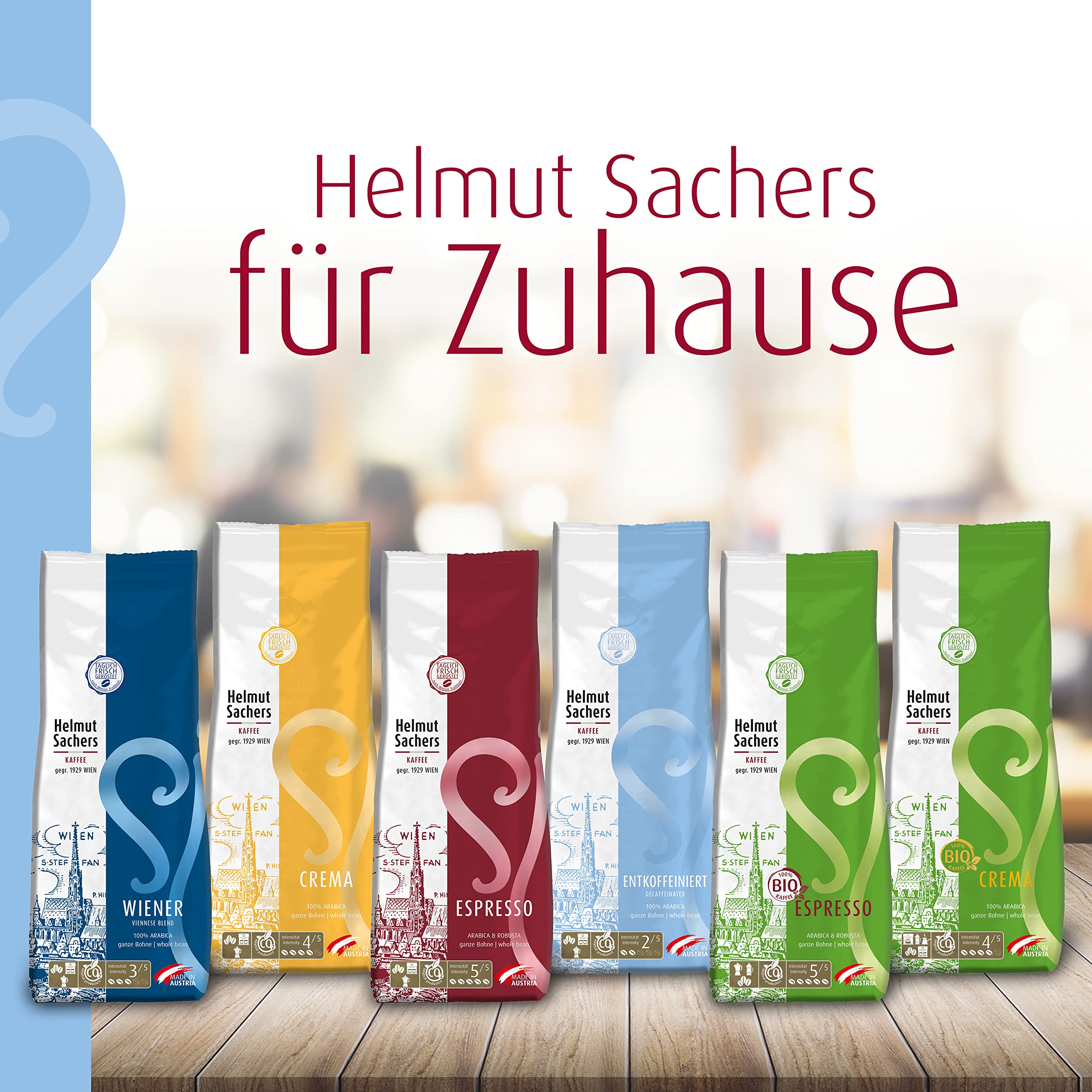 Helmut Sachers Kaffee - bezkofeinowe, delikatnie bezkofeinowe ziarna columbia o pełnym smaku, trwale palone w Austrii - całe ziarna kawy, 6 x 500 g