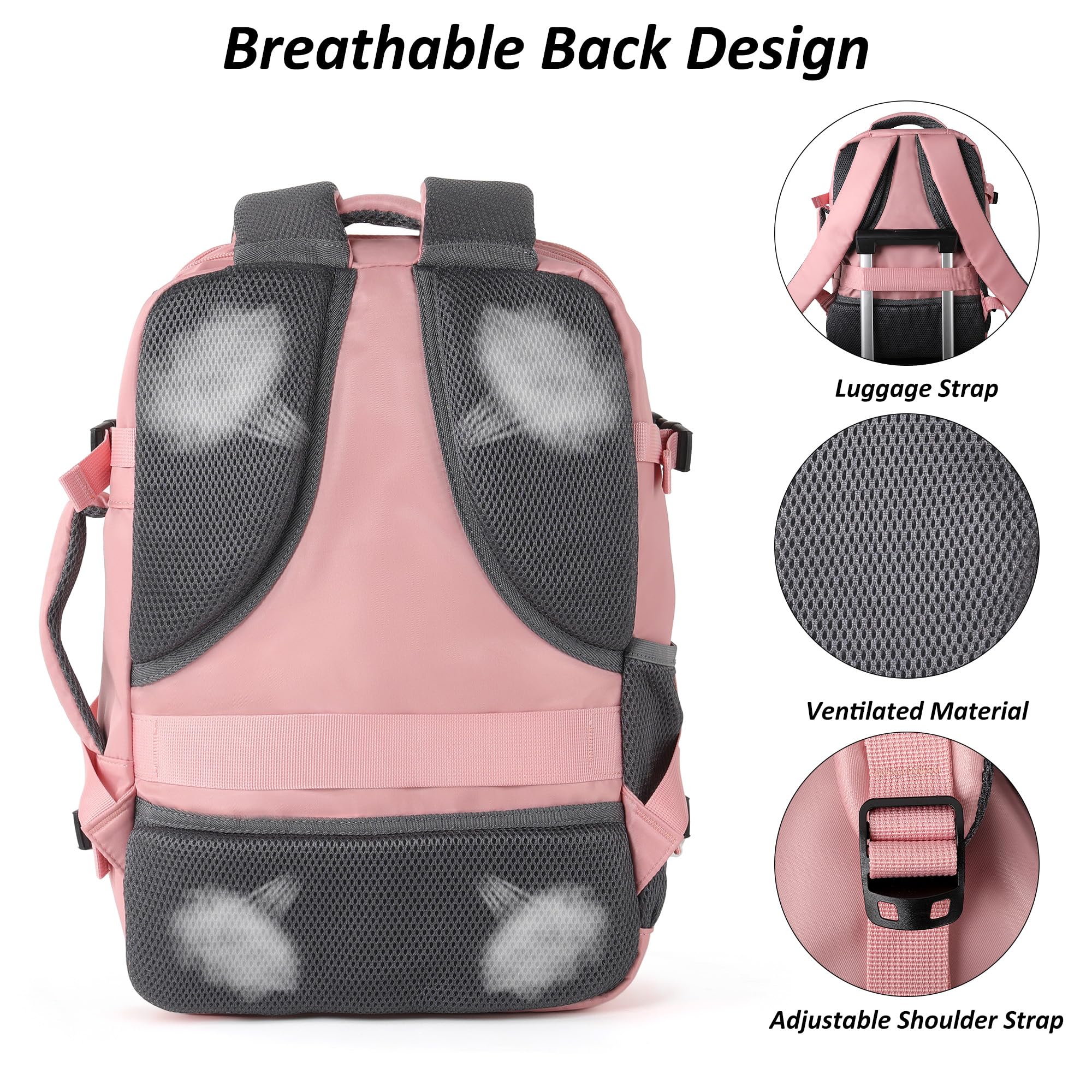 TANTOMI Ryanair - Borsa da cabina 40 cm x 27 cm x 17 cm, zaino da viaggio con scomparto per scarpe, per uomini e donne, rosa, M, Classico