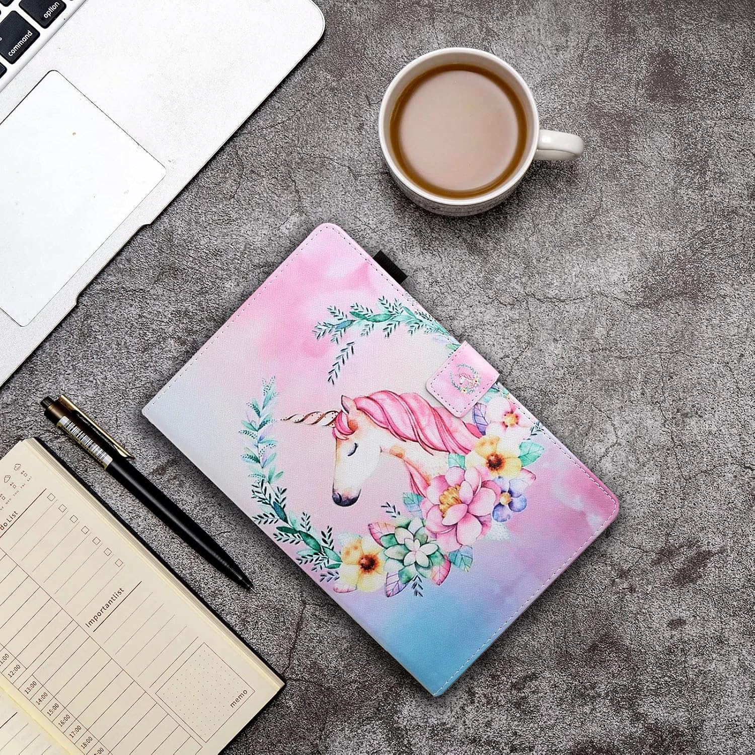 Samsung Galaxy Tab A7 Case 10.4 inch 2020 Release, (SM-T500/T505/T507) Premium PU Leather Folding Stand Cover with Pen Holder & Multiple Viewing Angles -Flower Unicorn