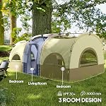 Outsunny 4 Person Camping Tent with 3 Room, 3000mm Waterproof, UPF30+ Large Cabin Tent Sewn in Groundsheet, Portable with Bag for Fishing Hiking Festival Family Gathering