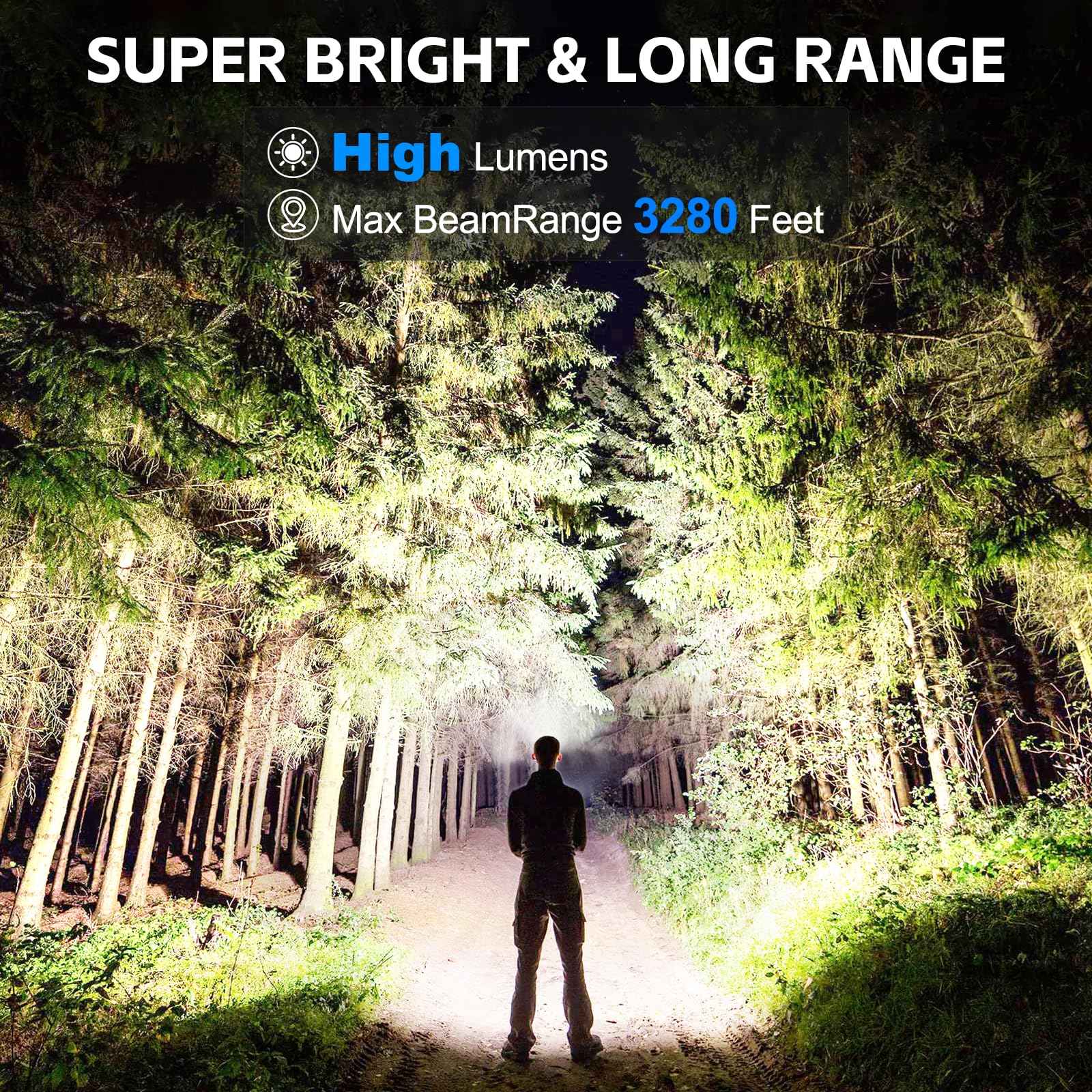 Linterna LED recargable de alto lúmenes, 99,000 lm, brillante, potente luz de flash de mano con 5 modos para el hogar, campamento (paquete de 3)