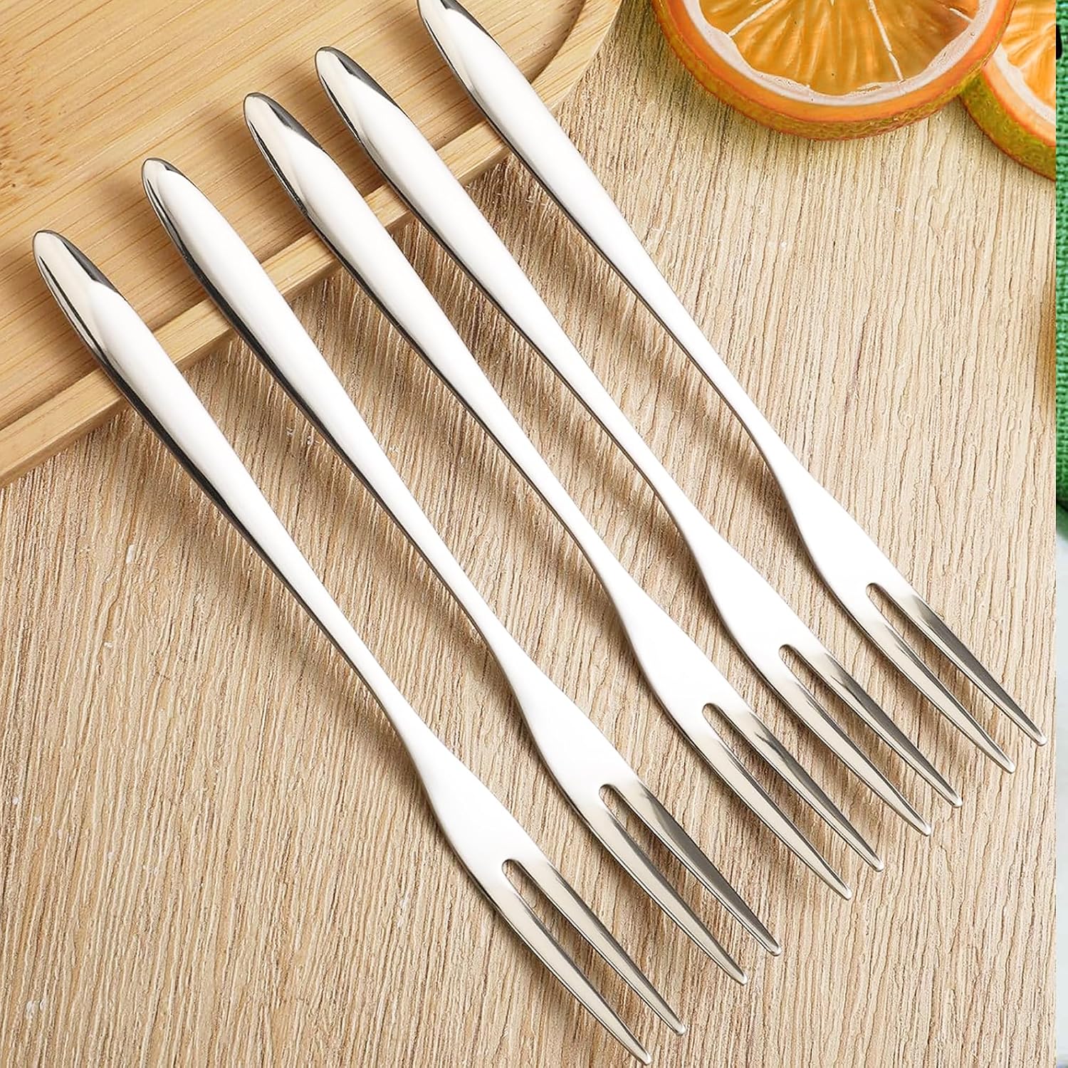 4 Pcs Fruit Forks Stainless Steel Crab, 2 Prong Escargot Metal Tasting Appetizer Cocktail Fruit Salad Cheese Dessert Cake Olives Prawns Antipasti Forks, 5 Inches for Party Travel Gift (4, silver)