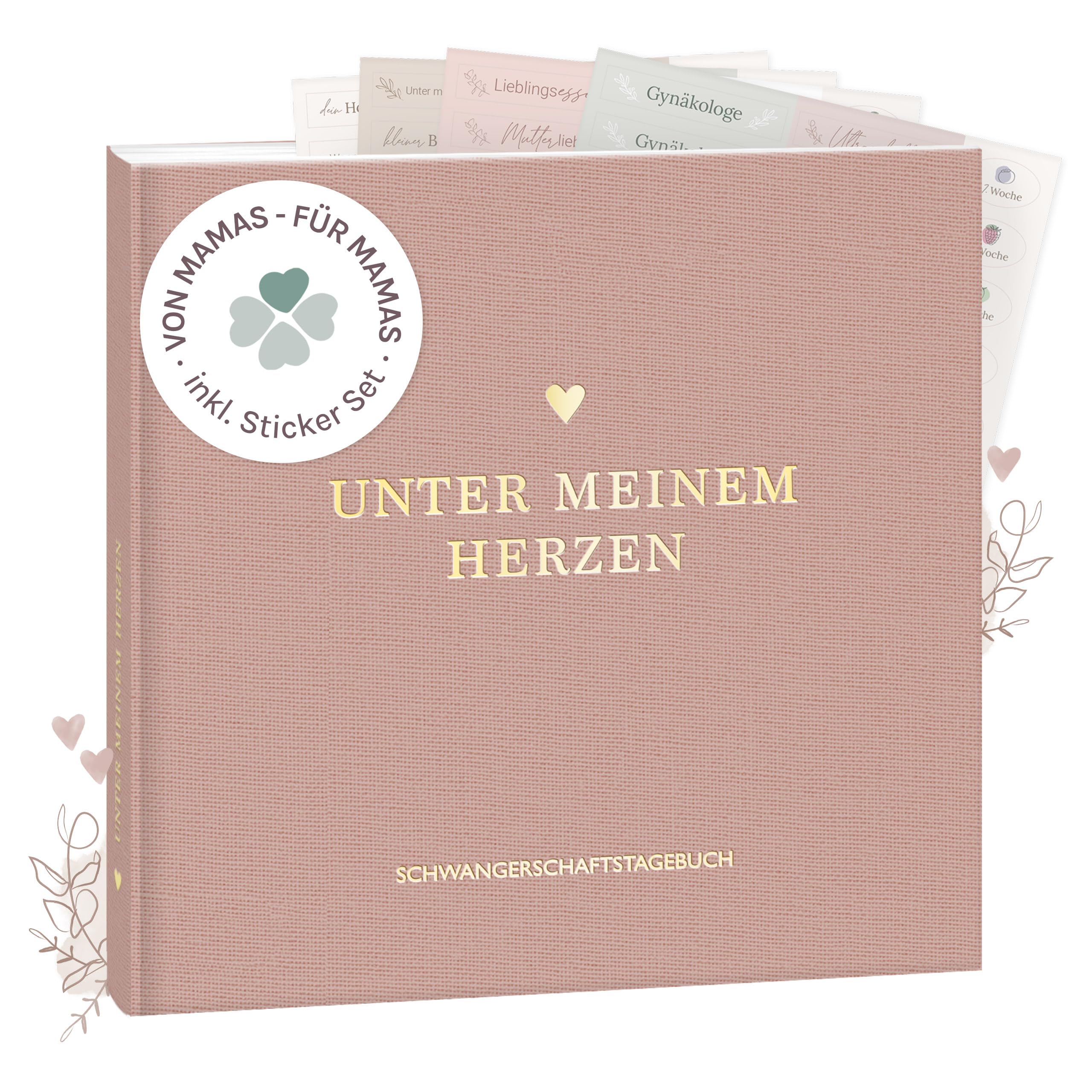 mintkind® Schwangerschaftstagebuch Rose Leinen – Tagebuch Schwangerschaft mit 112 Seiten, Sticker Set, Erinnerungsbuch für Schwangere, Geburtsvorbereitung, Babybauch Buch