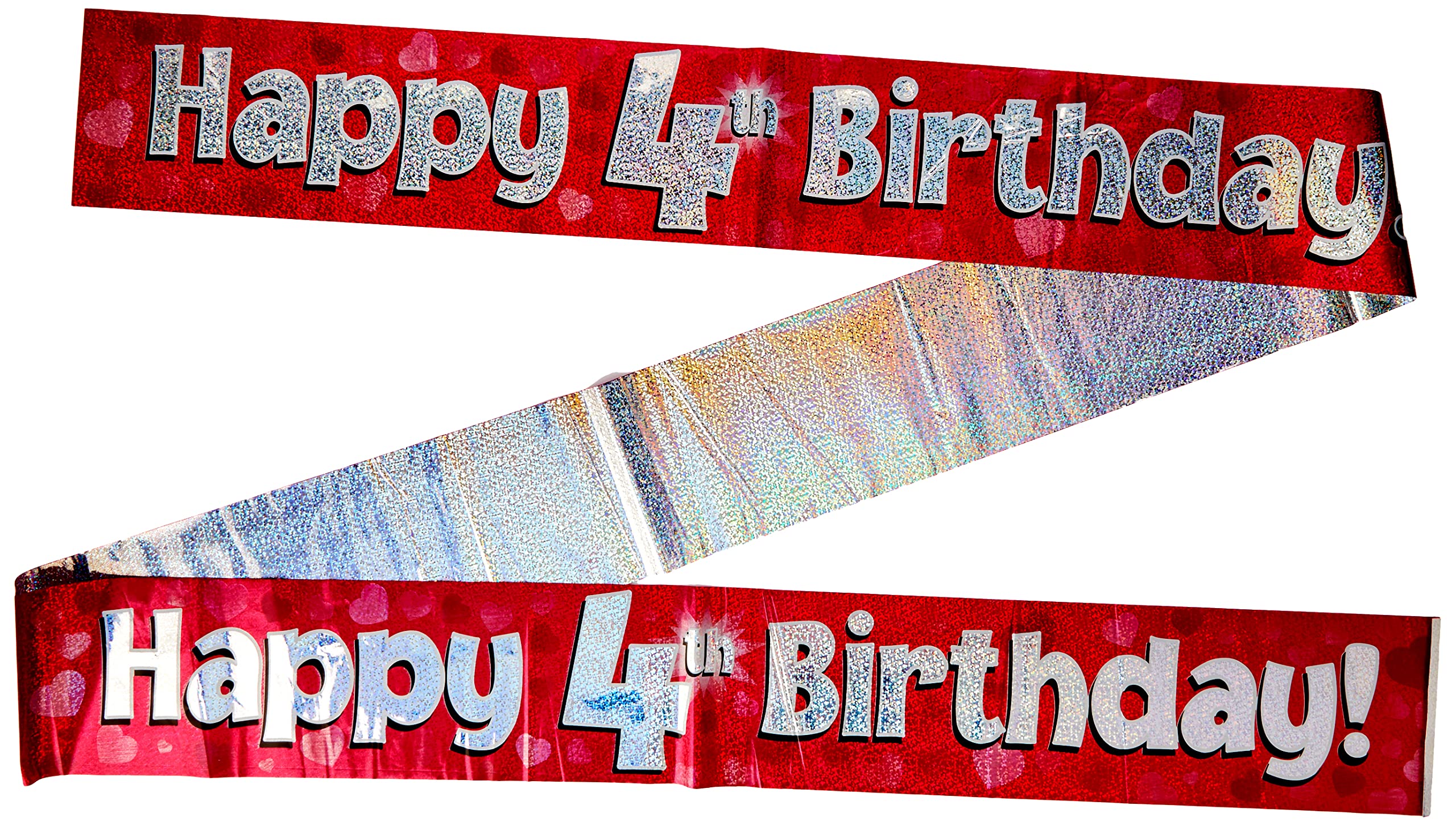 9ft Banner Happy 4th Birthday Pink holographic