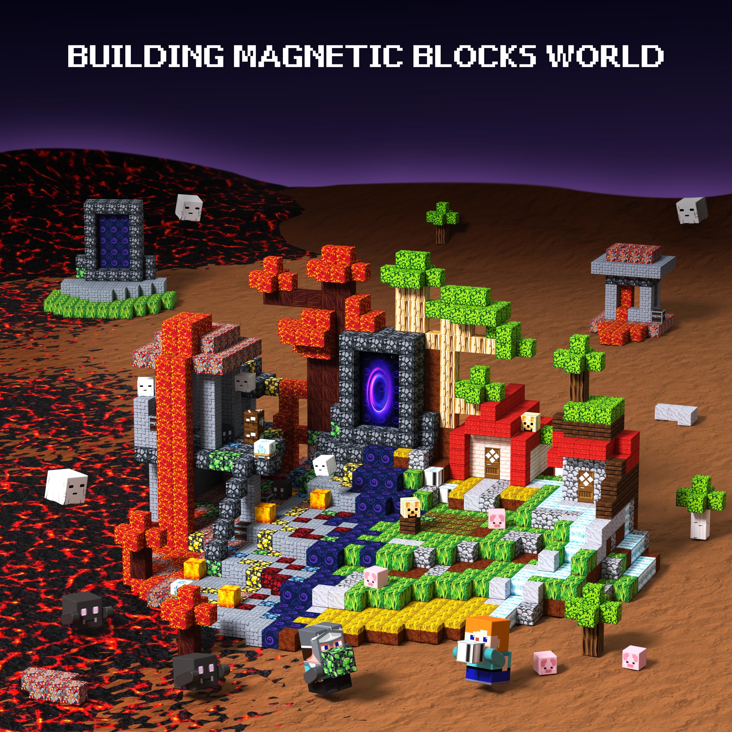 Innovakids Magnetic Blocks 200PCS Magnet Blocks for Kids Ages 2-12 Mine 3D World Magnet Tiles Building Toys Sets Magnetic Building Blocks Stem Toys for Boys/Girls Sensory Toys for Toddlers (Magma) - Image 3