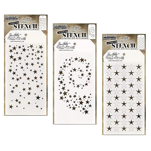 3 Tim Holtz Mixed Media Layered Stencils Set | Falling Stars, Shifter Star, Hocus Pocus Designs | Templates for Arts, Card Making, Journaling, Scrapbooking | by Stampers Anonymous