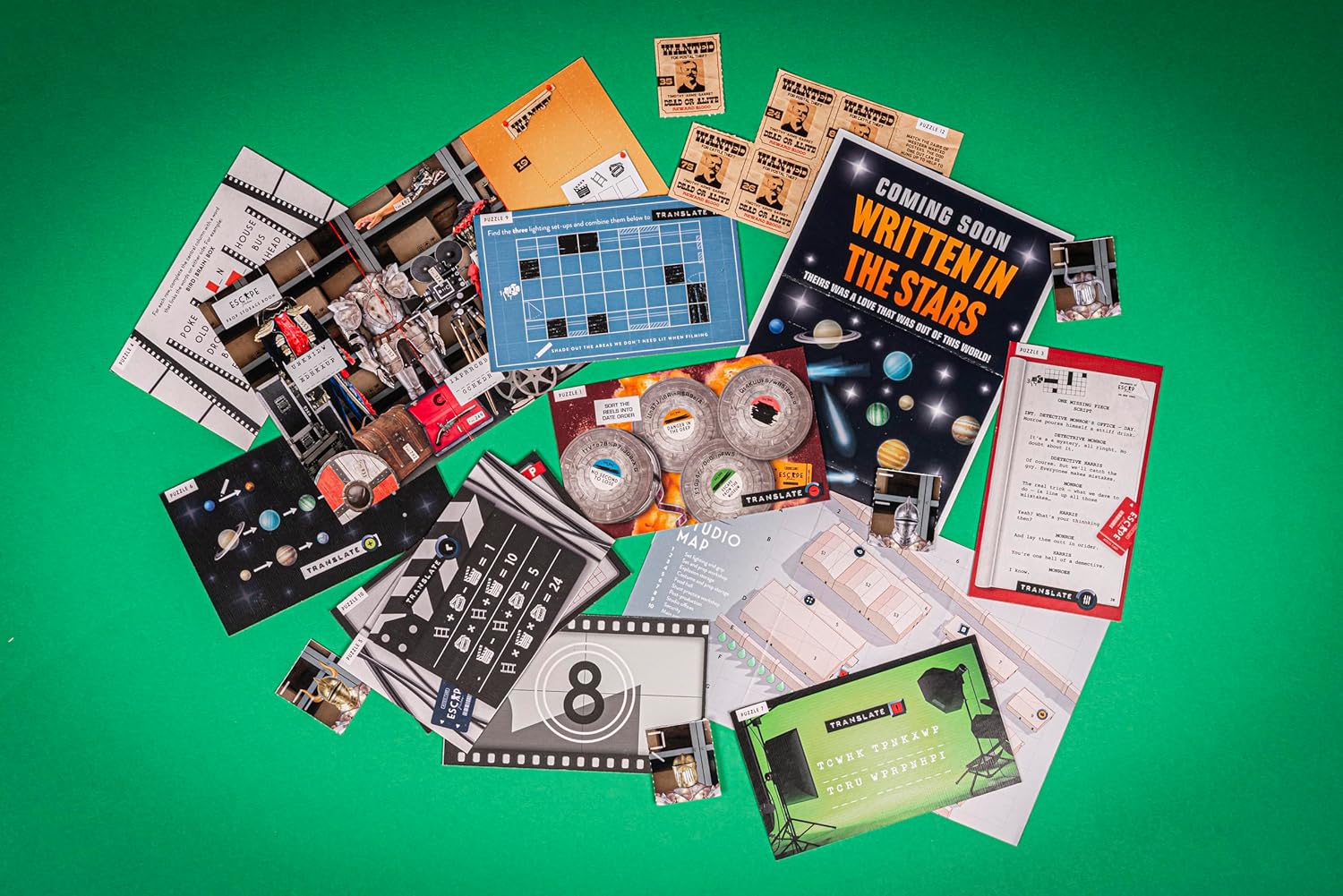 Professor Puzzle: Escape from The Movie Studio - A Mini Escape Room Game, 12 Puzzles to Solve The Code, Journalist Adventure, Ages 12+, 1+ Players