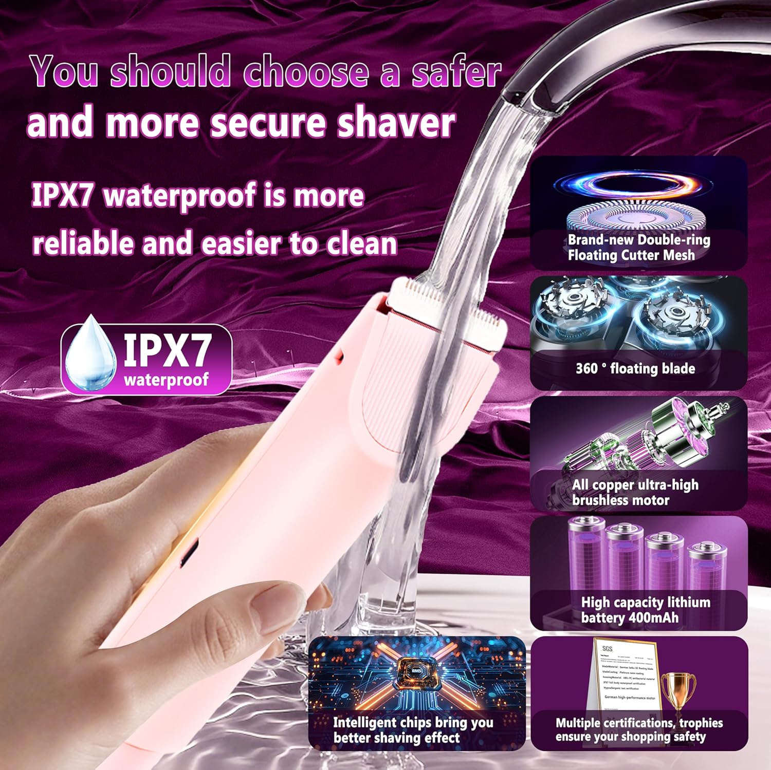 4.0 Upgrade Bikini Trimmer for Women【SGS Certification Intelligent AI Chip】 Skin-Friendly mild and Smooth 2 in 1 Electric Bikini Trimmer IPX7 Waterproof USB Rechargeable，Suitable for Bikini