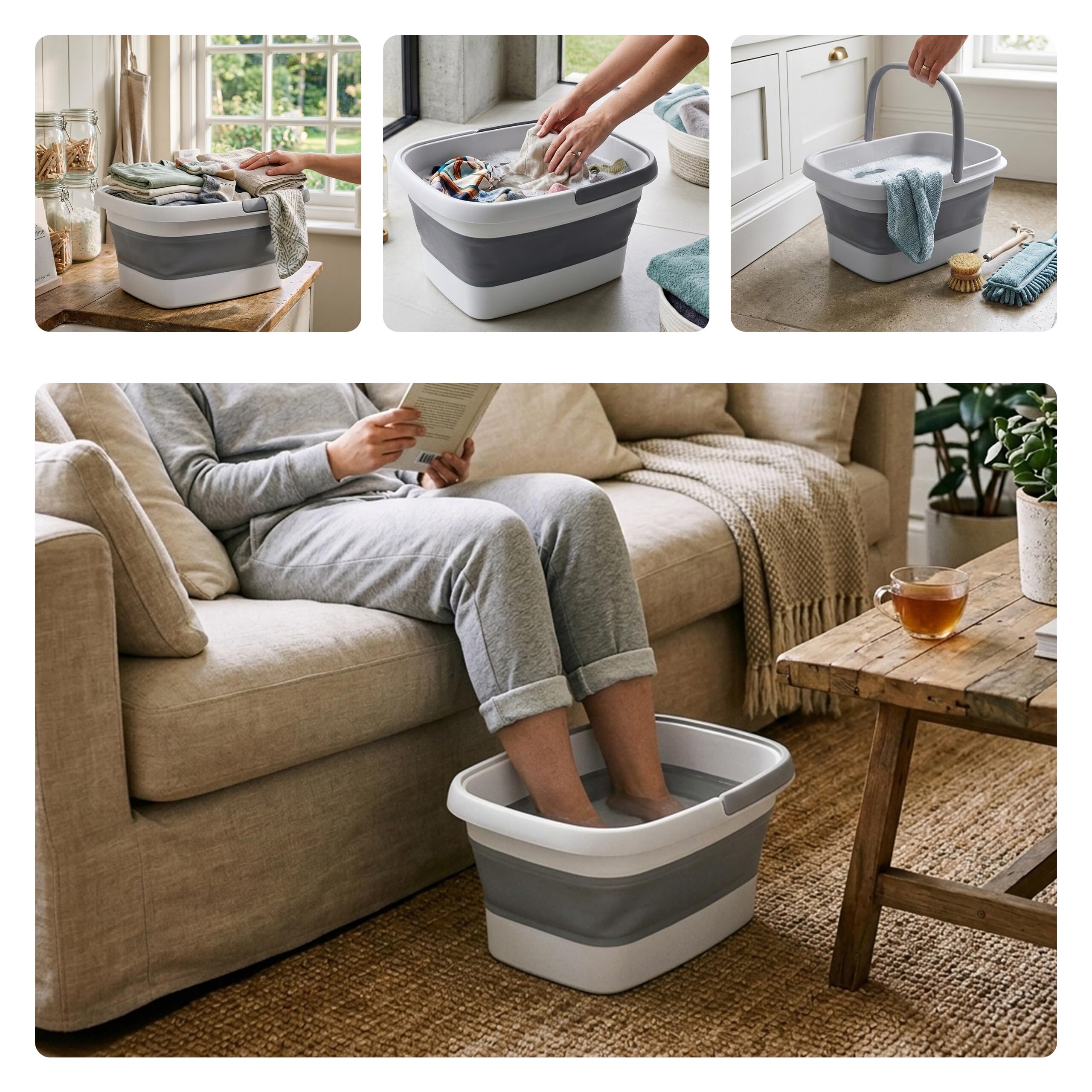 Relaxdays vasca pediluvio pieghevole, grigio e bianco