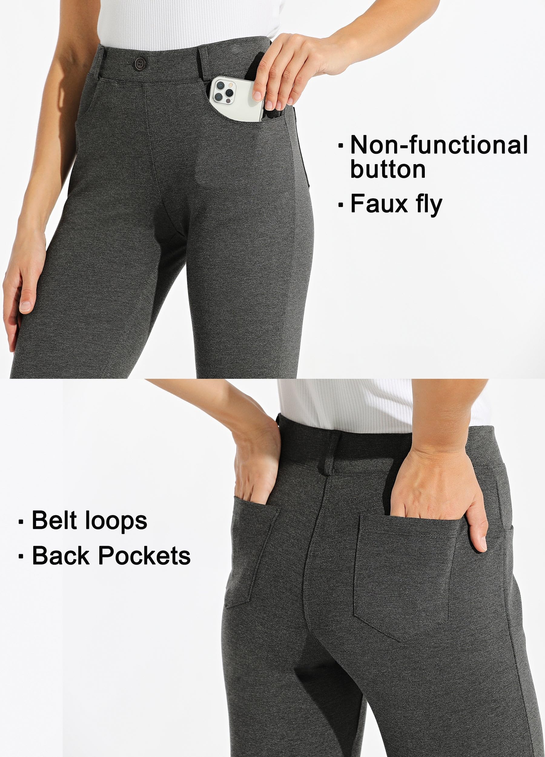 Willit Pantalones de yoga para mujer, corte de bota, pantalones de trabajo, pantalones elásticos casuales de oficina, pantalones pequeños/regular/largos, 29/31/33 pulgadas
