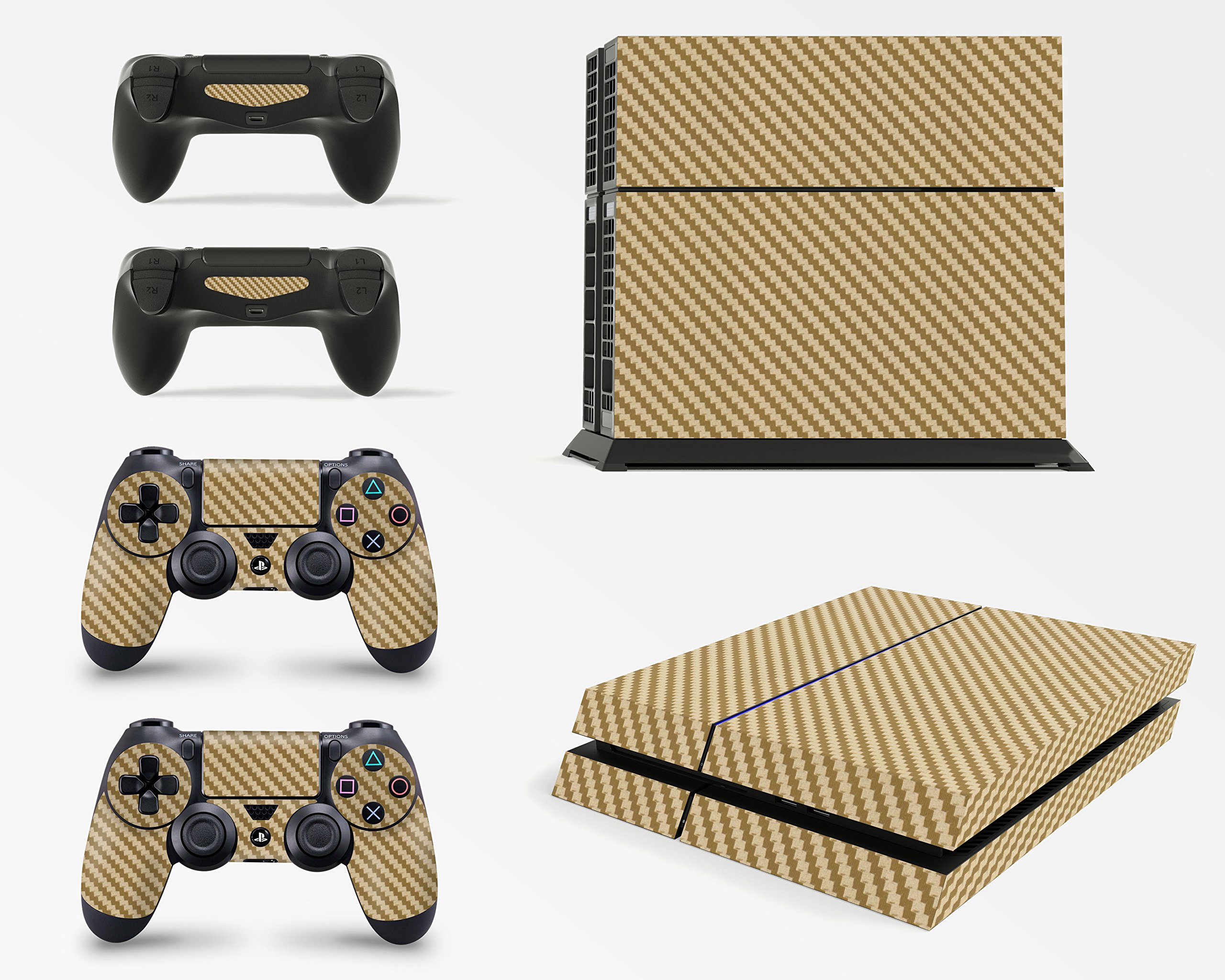 PS4 Console Carbon Gold Colour Skin Decal Vinal Sticker + 2 Controller Skins Set
