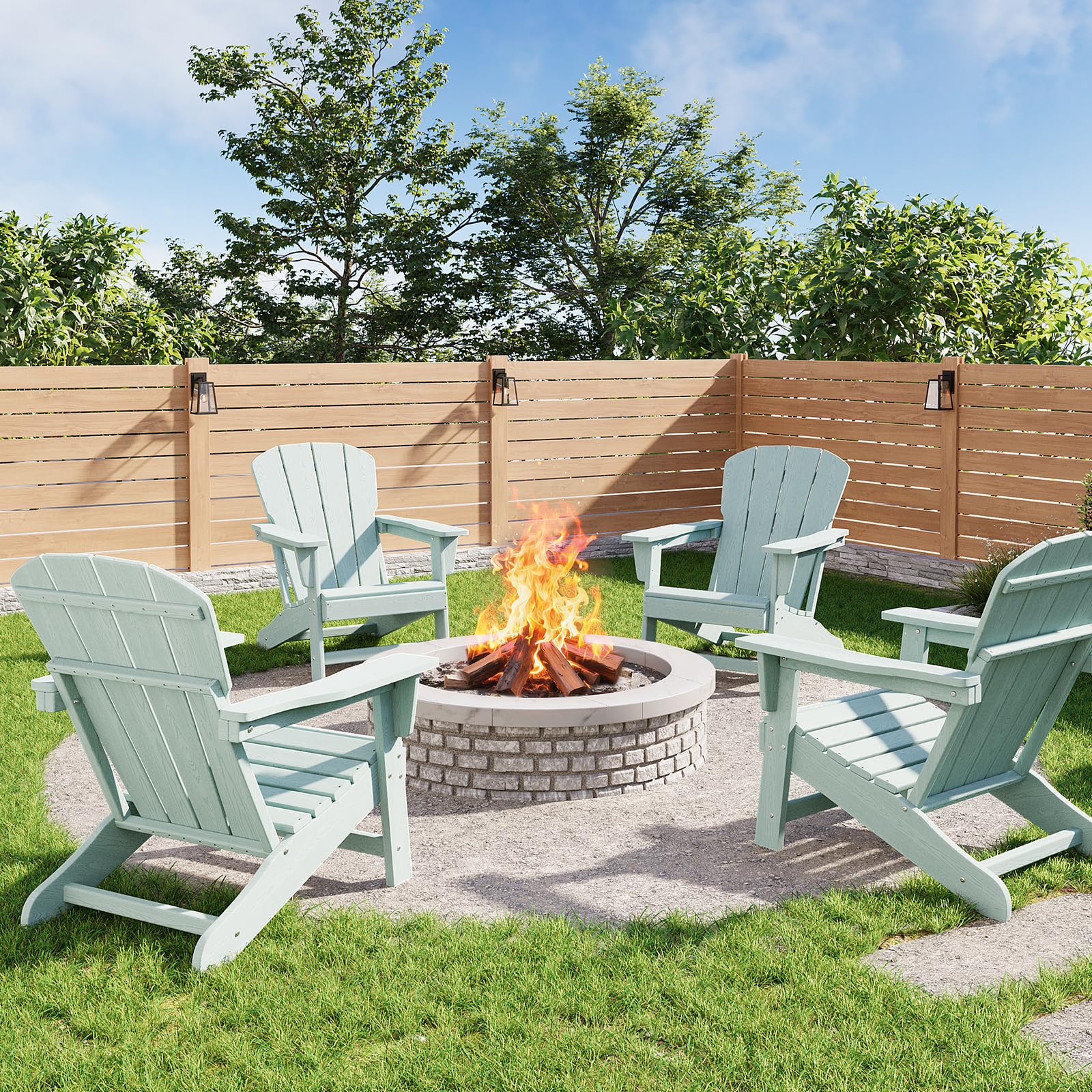 Photo 1 of ****CHECKED  7/10 - AS IS/NO RETURNS - SALE FINAL - FOR PARTS ONLY****GarveeLife Modern HDPE Plastic Adirondack Chair Set of 4 - Oversize 380 LB Poly Lumber Weather Resistant Firepit Chair - Outdoor Patio Chairs with Wooden Textured for Deck, Pool, Porch 