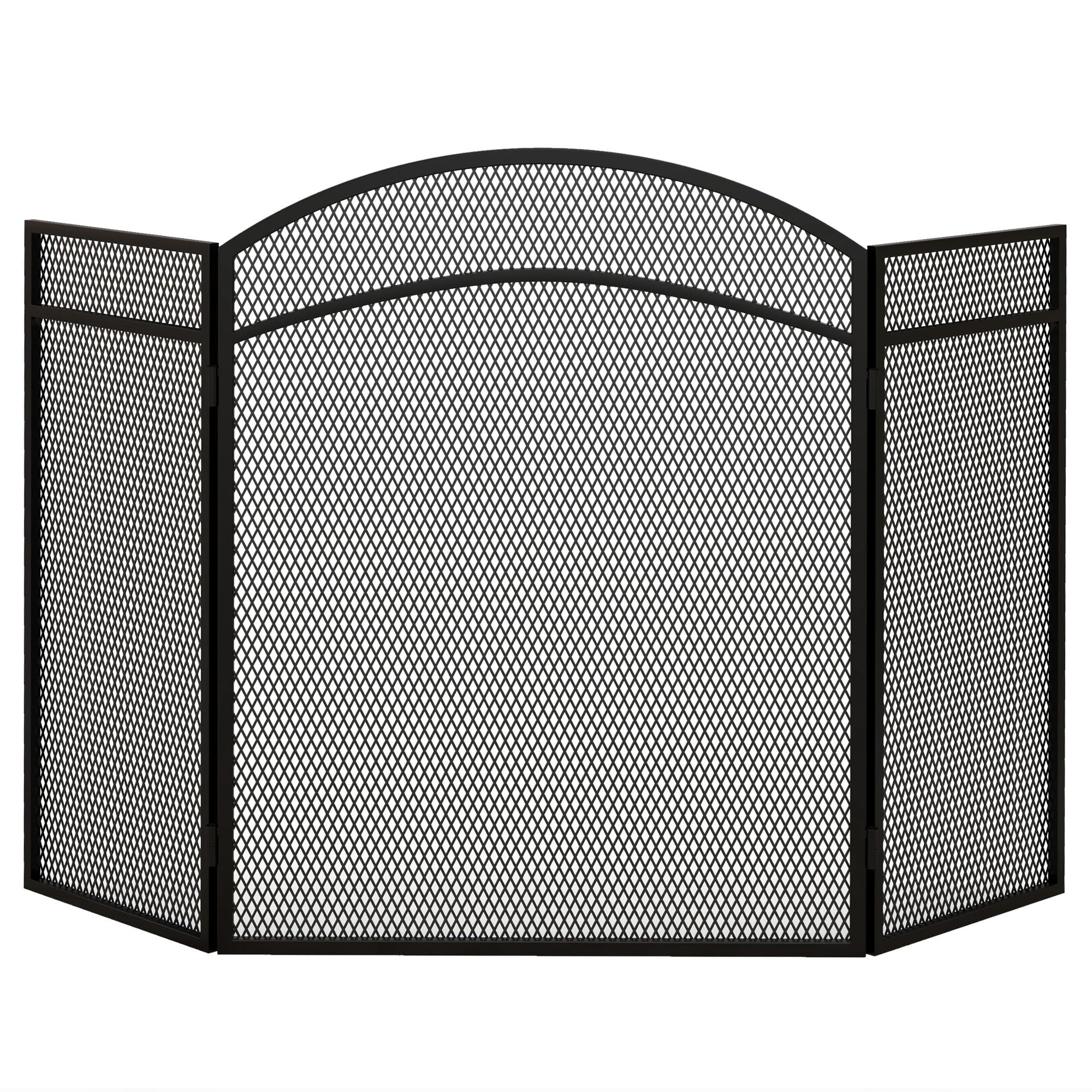 HOMCOM Pare-feu cheminée Pliable 3 Panneaux, Pare-étincelles cheminée, Grille de Protection cheminée en Maille avec Motif en en Chevron, 96l x 1P x 60H cm, métal, Noir