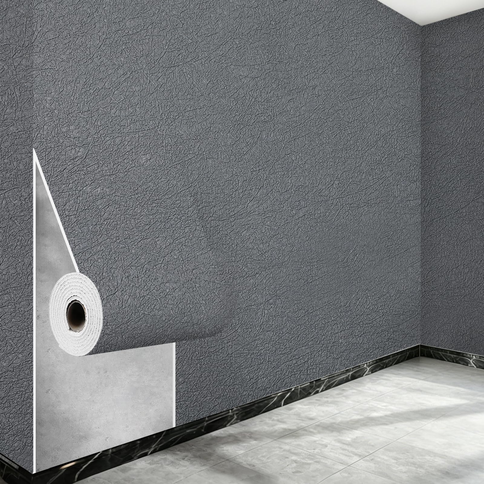 10Roll Stripe Dark Grey Thicken Self Adhesive Wallpaper 3D Thermal Insulating Peel and Stick Wallpaper Thermal Insulating Wall Panels Stick On Wall Covering Kitchen Removable Furniture Sticker