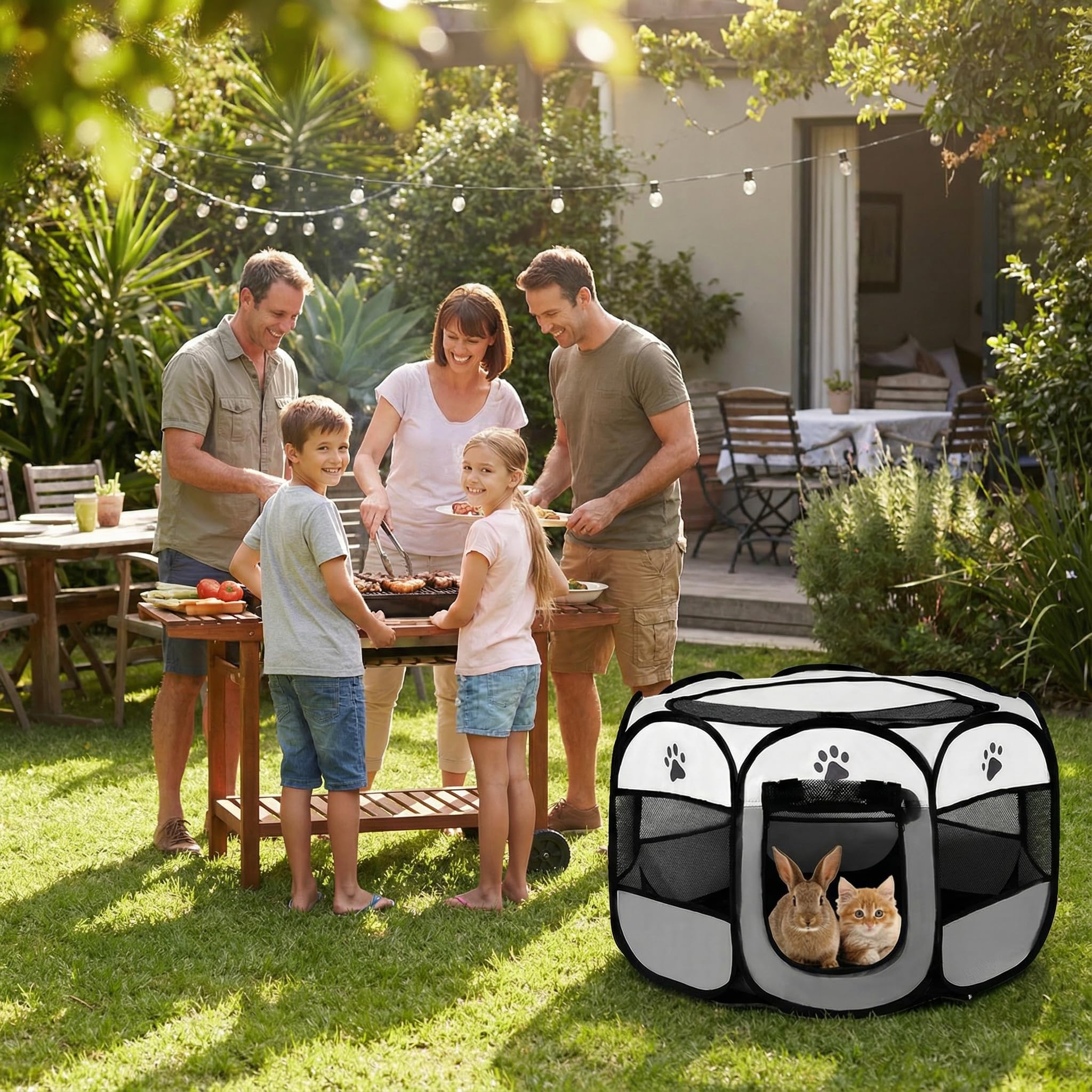 box per cuccioli, 91 x 91 x 58 cm, pieghevole, per casa, recinto per gatti, conigli, interni ed esterni, colore: grigio