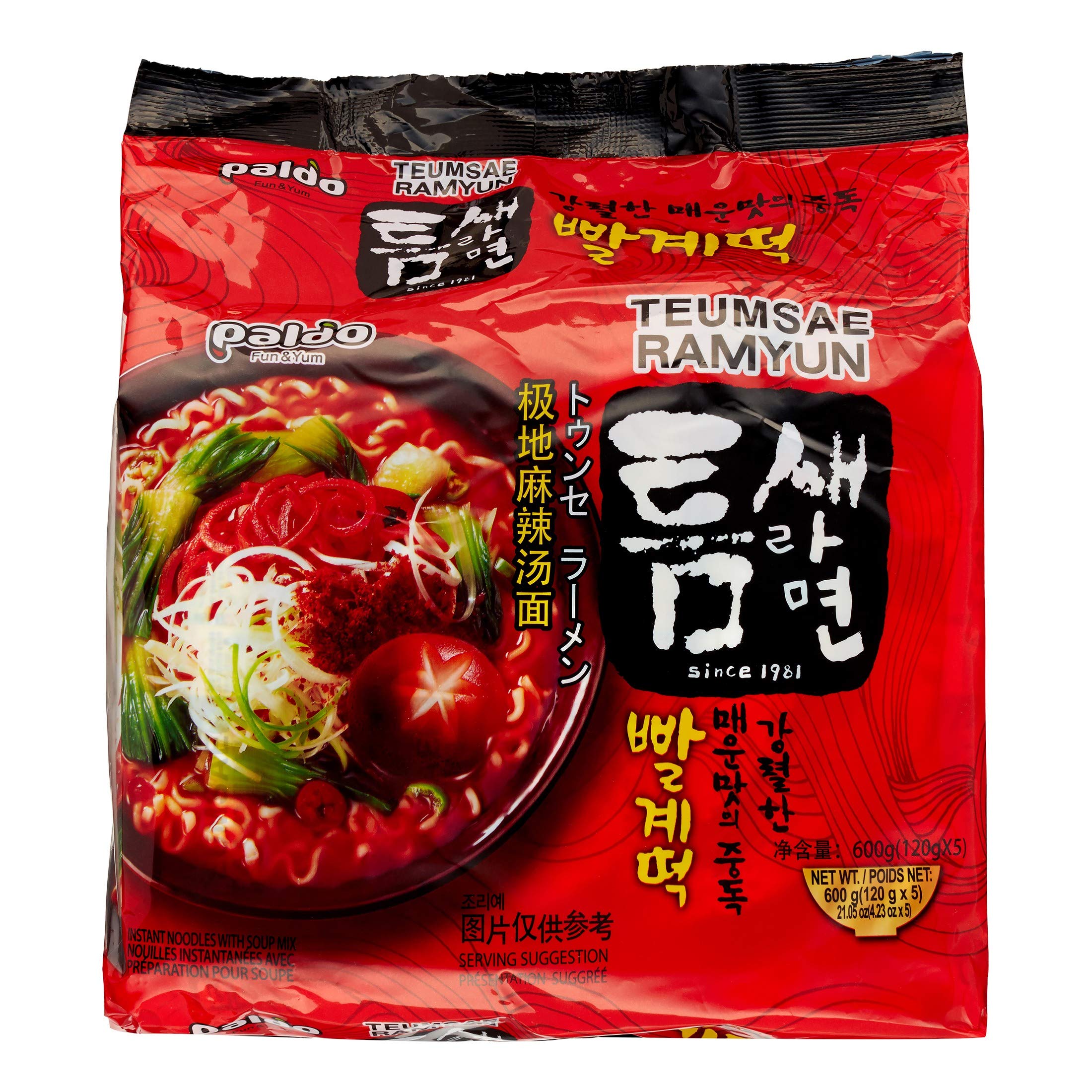 Paldo Hot and Spicy Teumsae Ramen Korean Instant Noodle 4.23oz (Pack of 5)