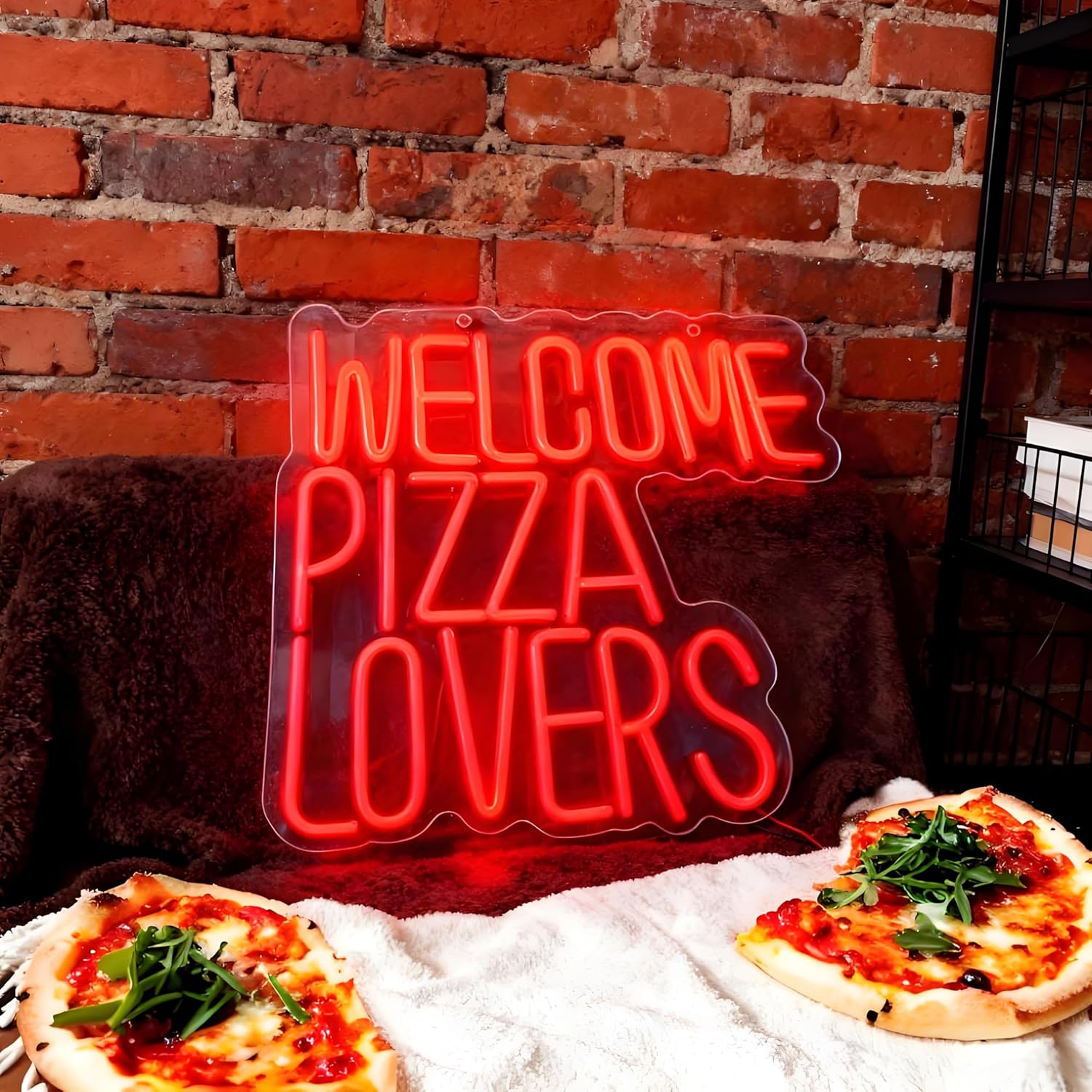 Welcome Pizza Lovers Business Neon Sign for Wall Decor Light Up Letters Led Sign Party Gift Led Decorative Night Signs Open Decorations Photo Prop Grand Opening Gift for Fast Food Restaurant