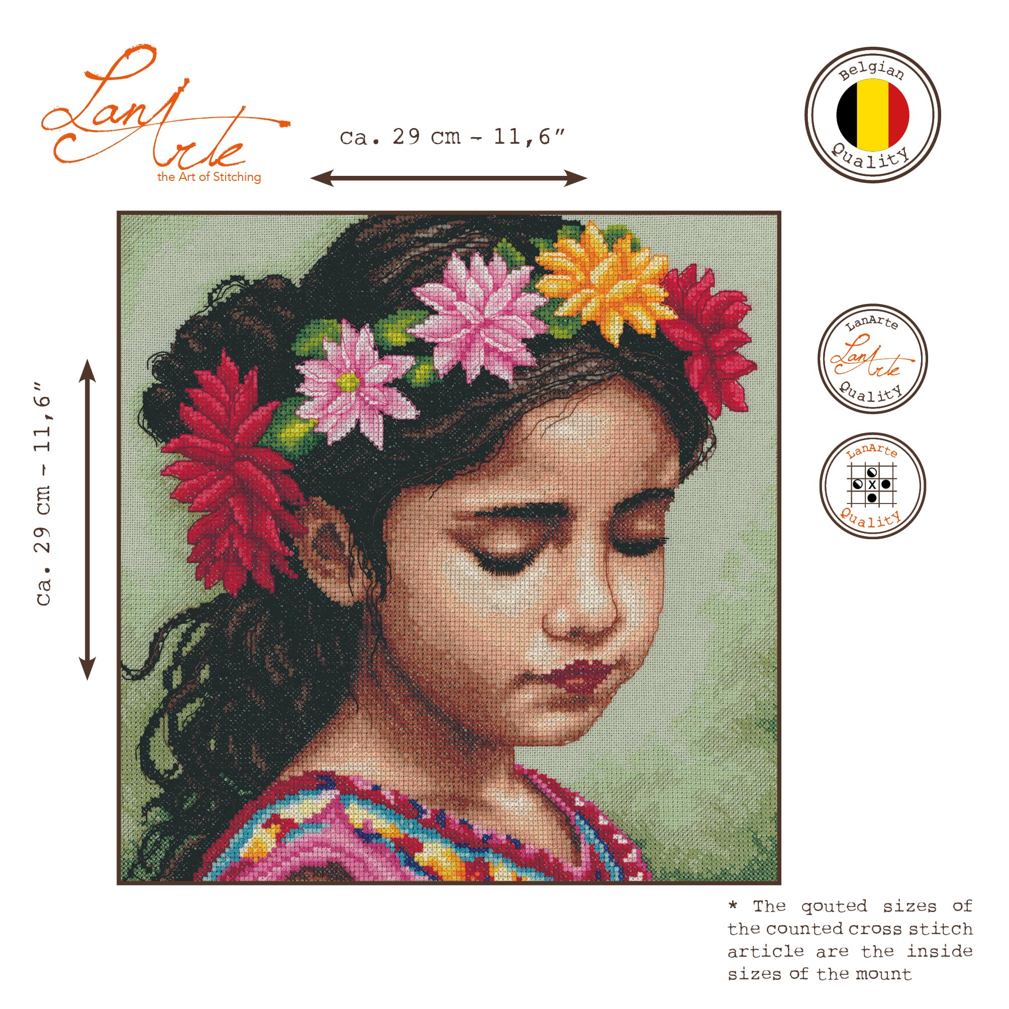 LANARTE Haft Krzyżykowy Liczony Zestaw Obraz do Haftu MOJA OPASKA Z DALII Zrób to Sam Zestaw Kreatywny dla Dorosłych Rękodzieło Artystyczne 29 x 29 cm Dekoracja Ścienna DIY Cross Stitch Kit